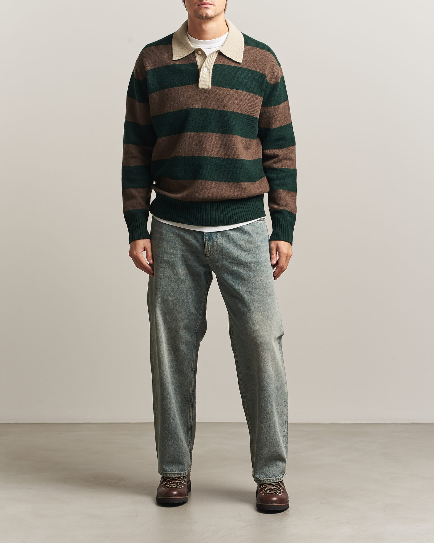 Herre | Gensere | Forét | Frost Stripe Knit Polo Deep Green