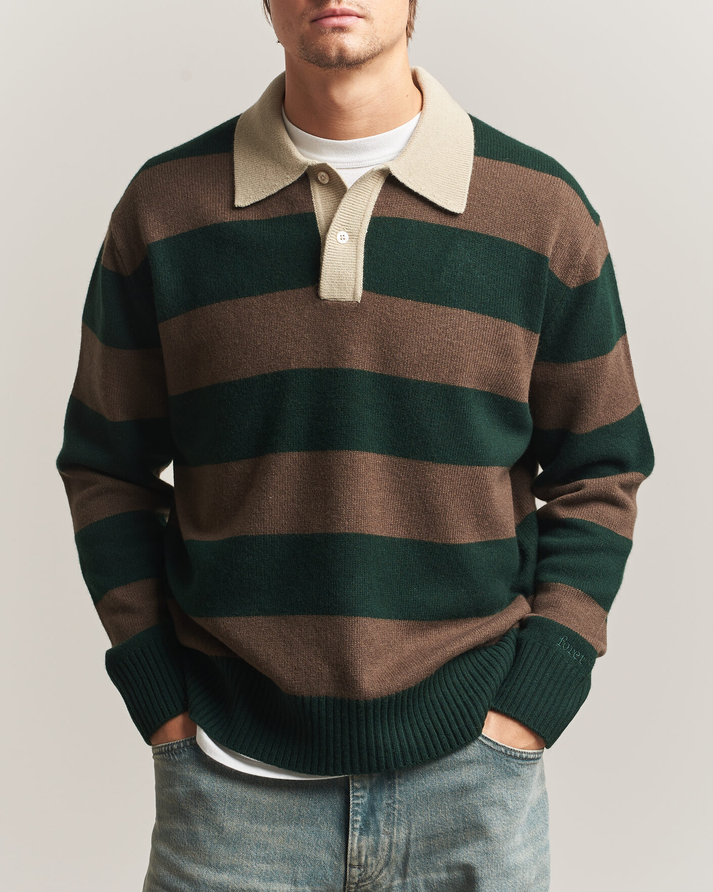 Herre | Gensere | Forét | Frost Stripe Knit Polo Deep Green
