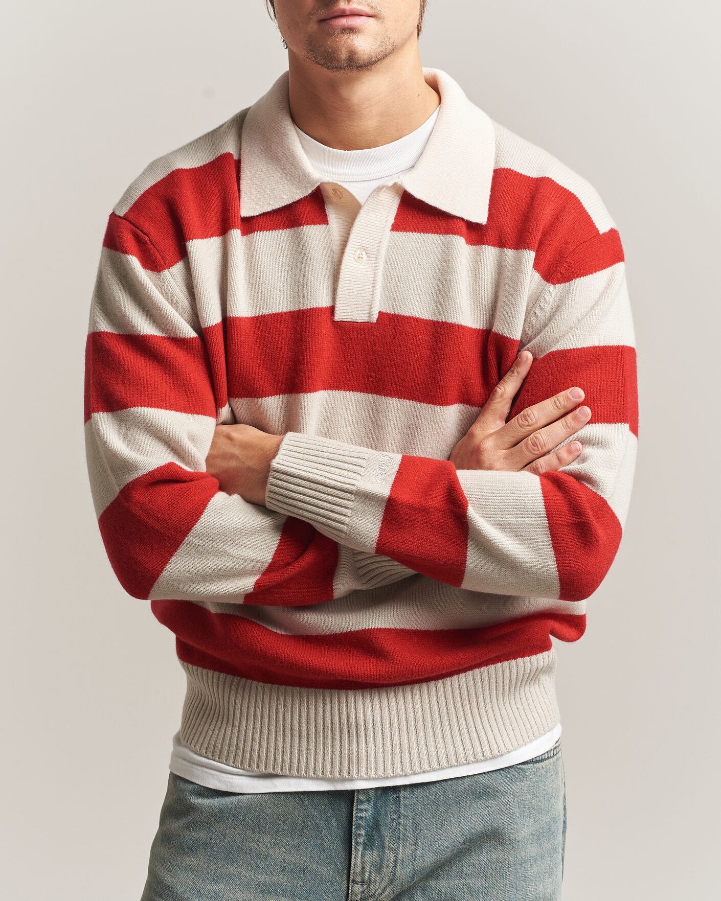 Herre | Gensere | Forét | Frost Stripe Knit Polo Red