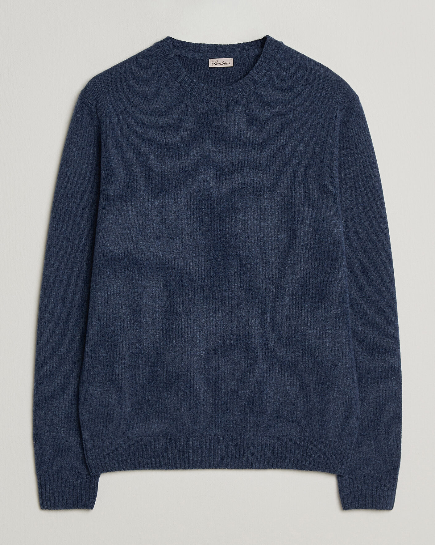 Herre | Gensere | Stenströms | Knitted Lambswool Crew Neck Indigo Melange