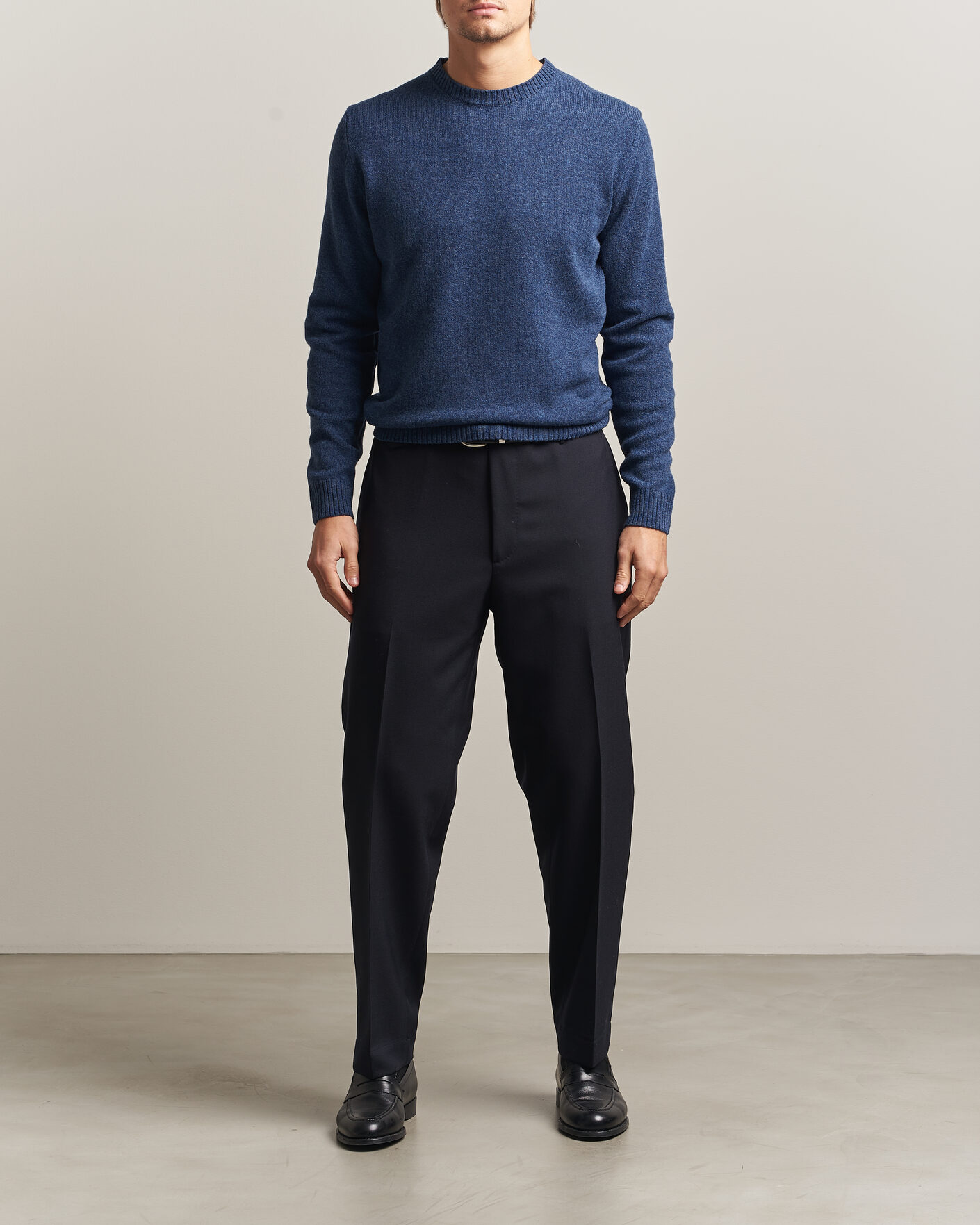 Herre | Gensere | Stenströms | Knitted Lambswool Crew Neck Indigo Melange