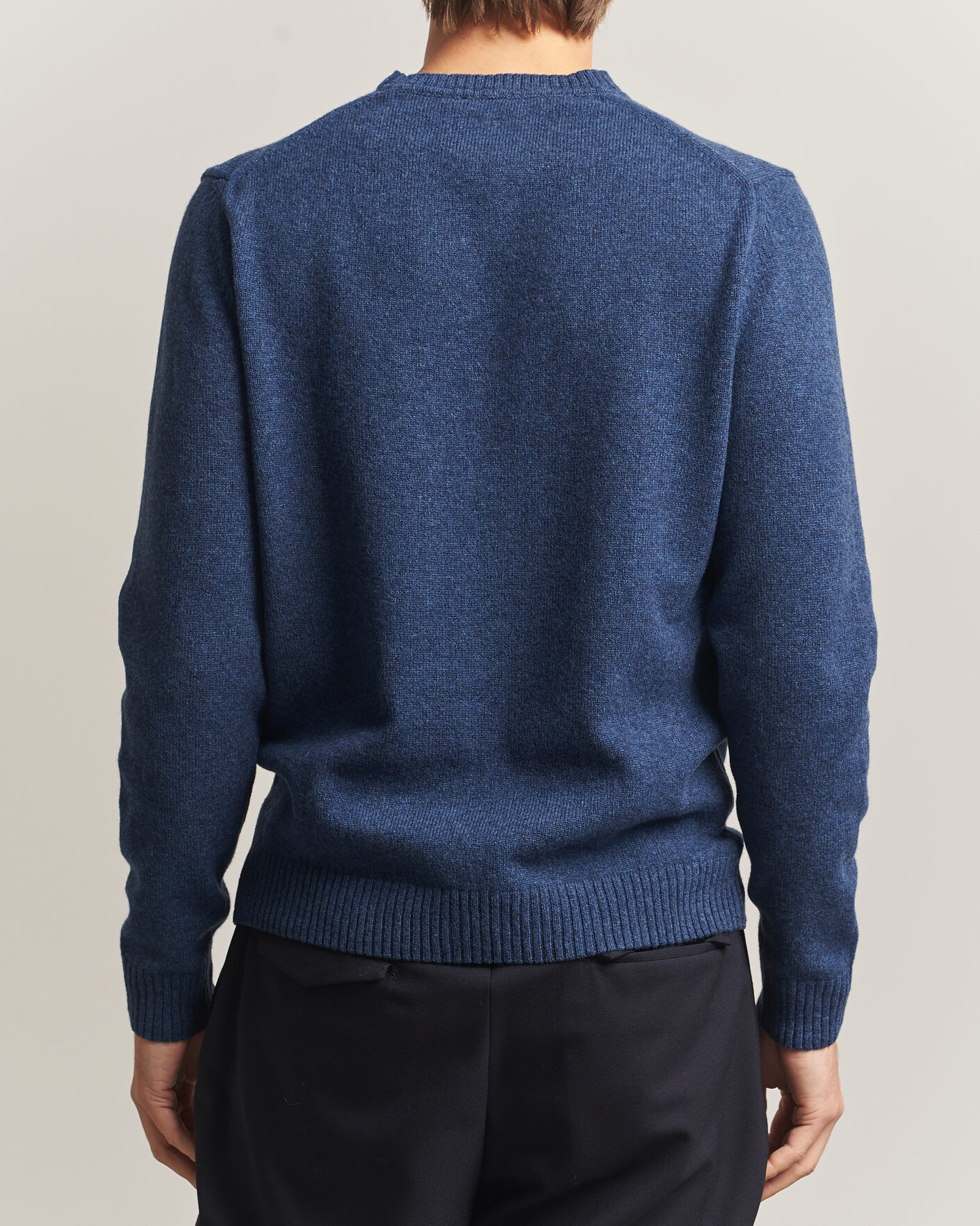 Herre | Gensere | Stenströms | Knitted Lambswool Crew Neck Indigo Melange