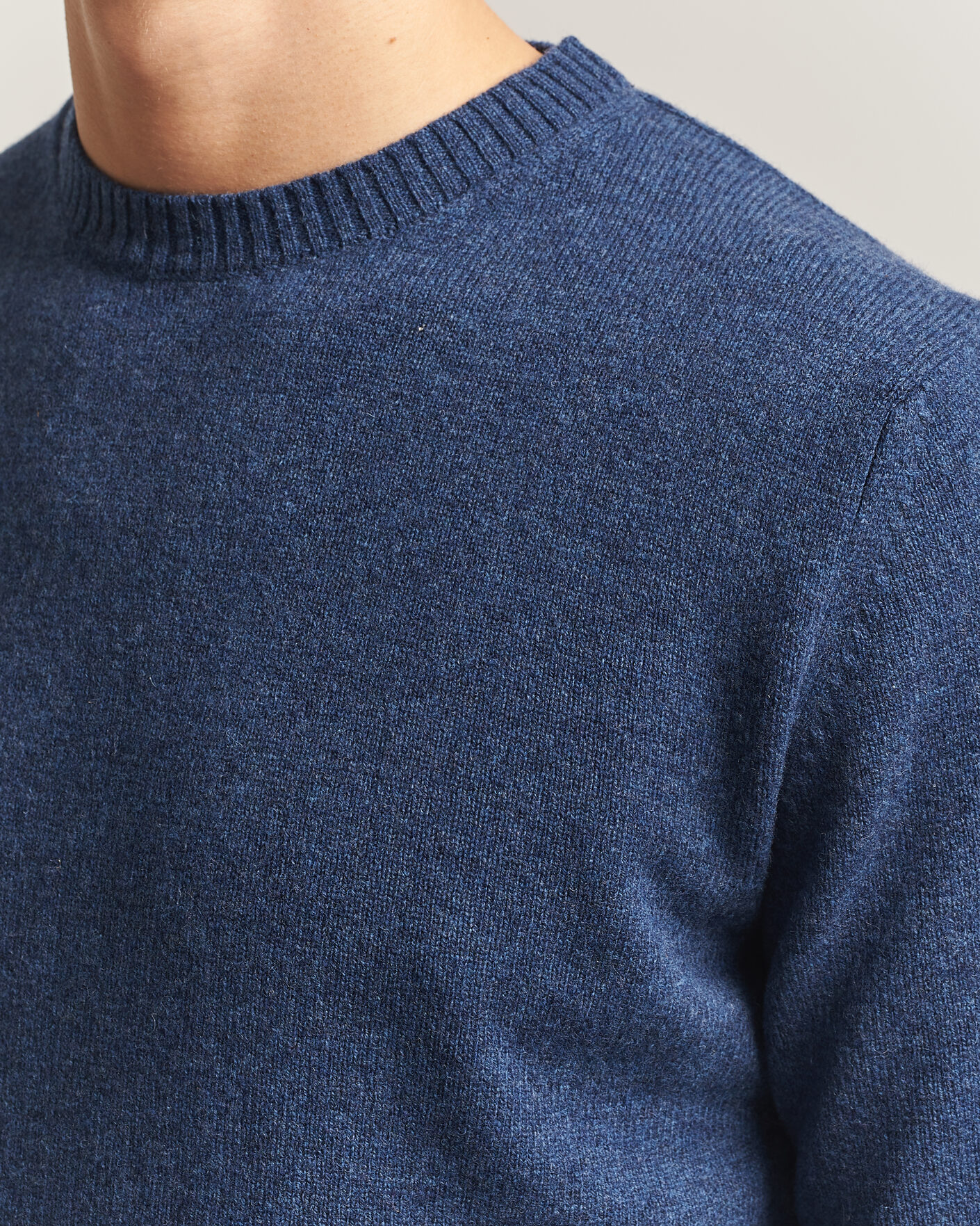 Herre | Gensere | Stenströms | Knitted Lambswool Crew Neck Indigo Melange