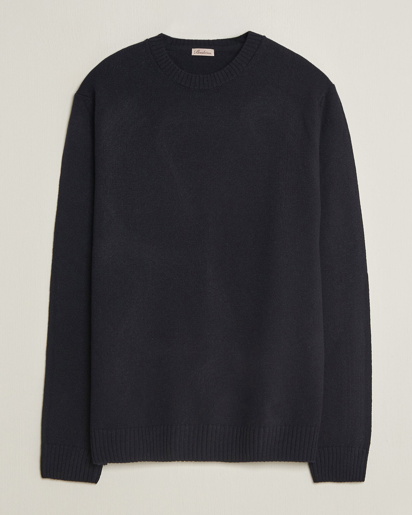 Herre | Gensere | Stenströms | Knitted Lambswool Crew Neck Dark Navy