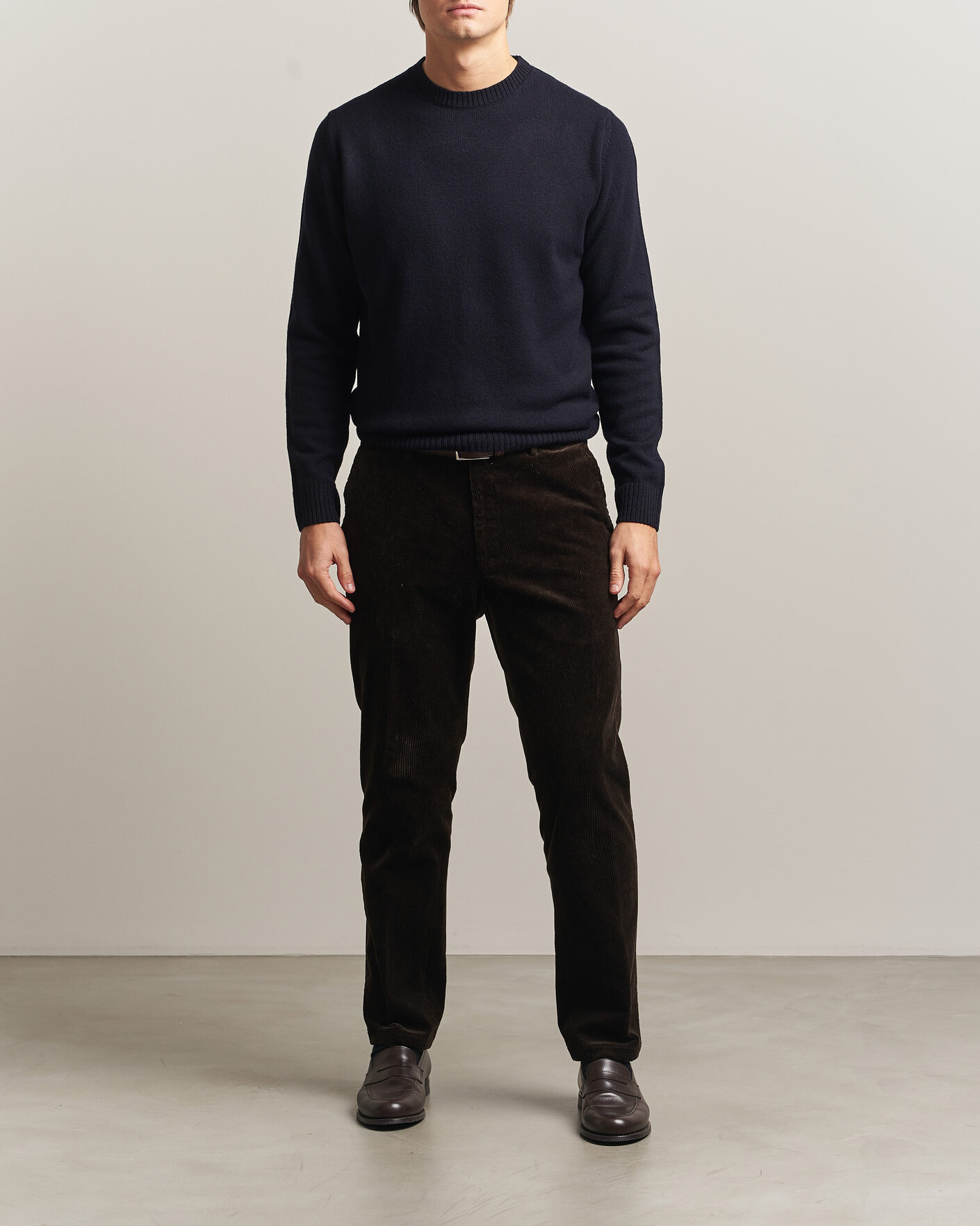 Herre | Gensere | Stenströms | Knitted Lambswool Crew Neck Dark Navy