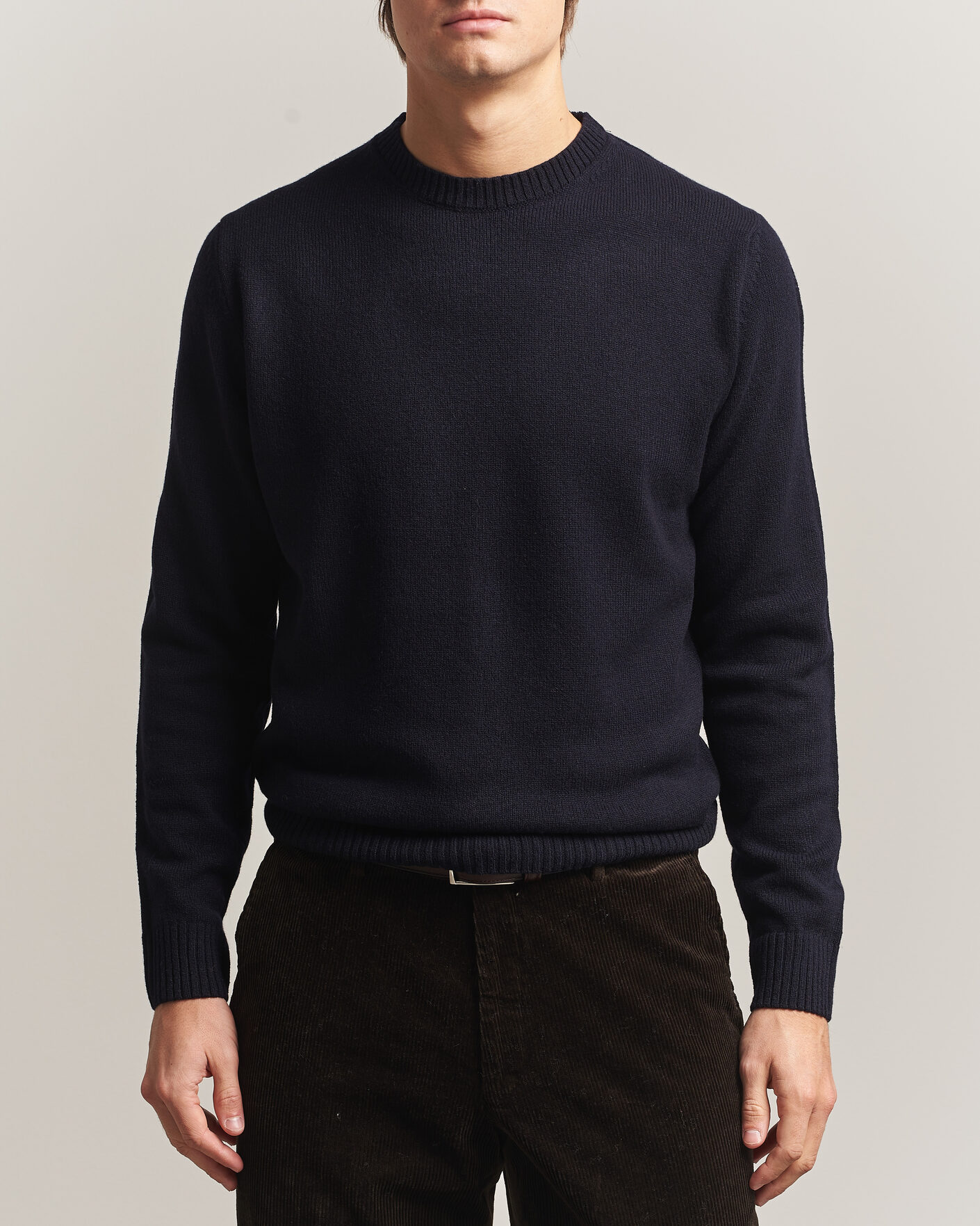 Herre | Gensere | Stenströms | Knitted Lambswool Crew Neck Dark Navy