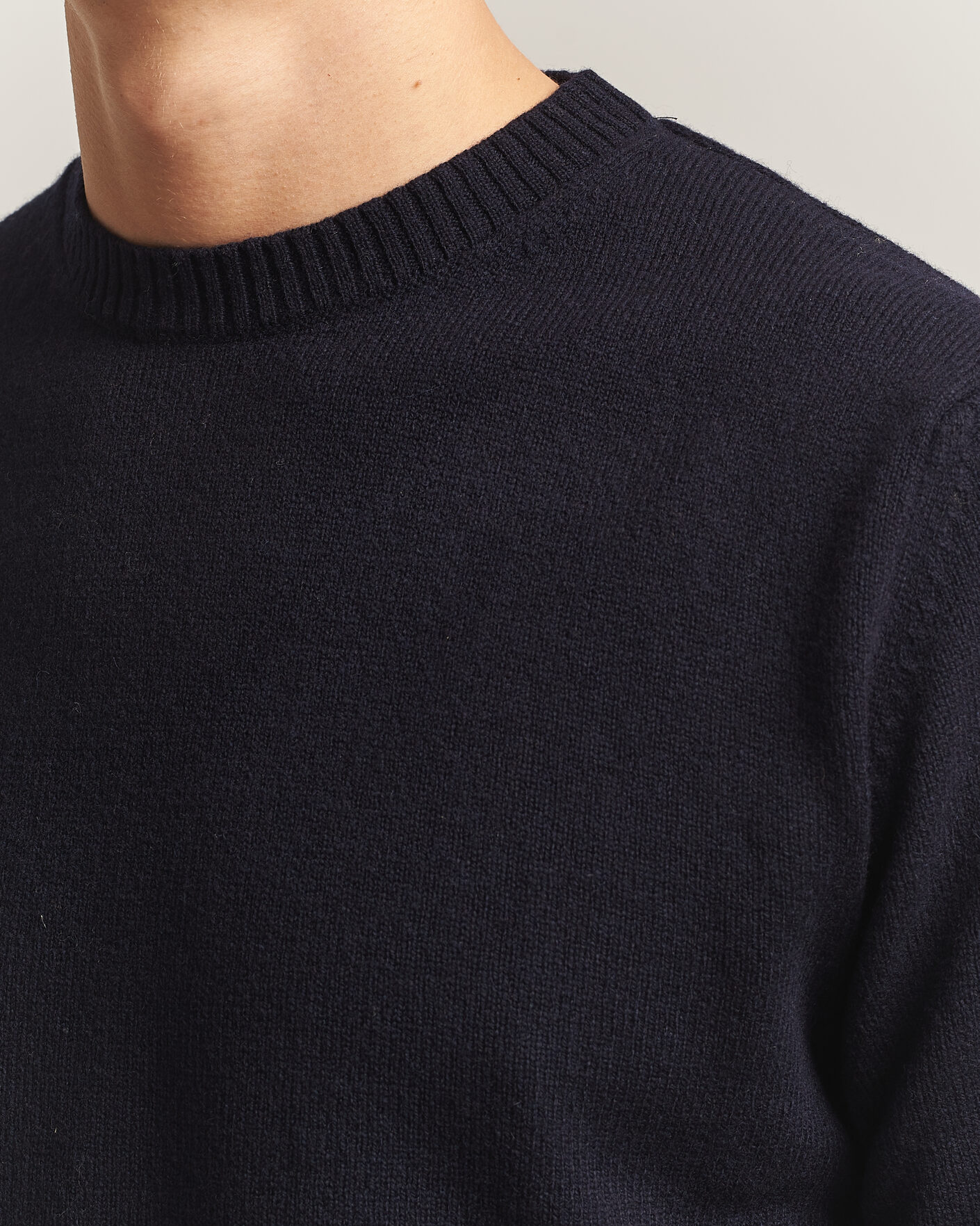 Herre | Gensere | Stenströms | Knitted Lambswool Crew Neck Dark Navy