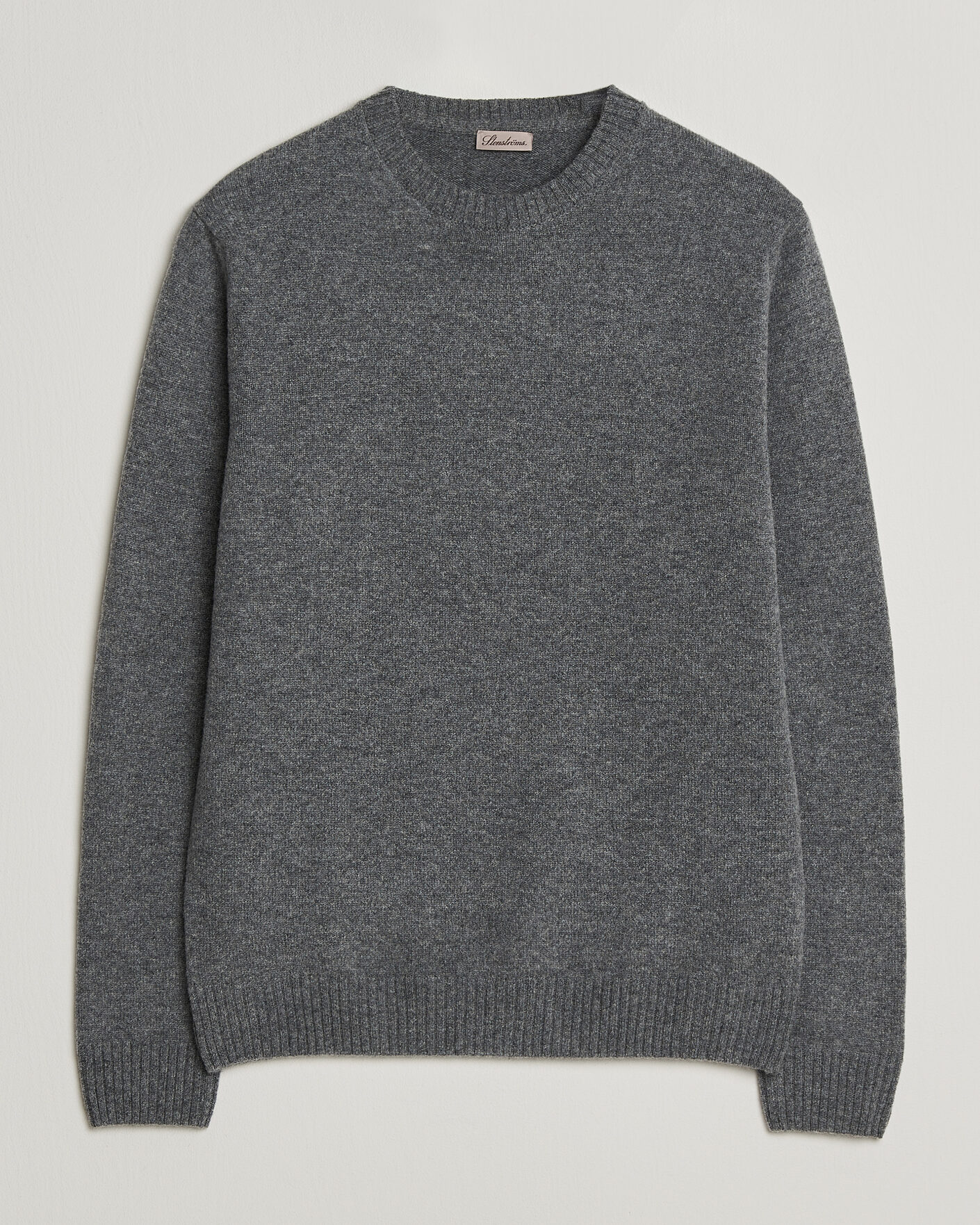 Herre | Gensere | Stenströms | Knitted Lambswool Crew Neck Mid Grey Melange