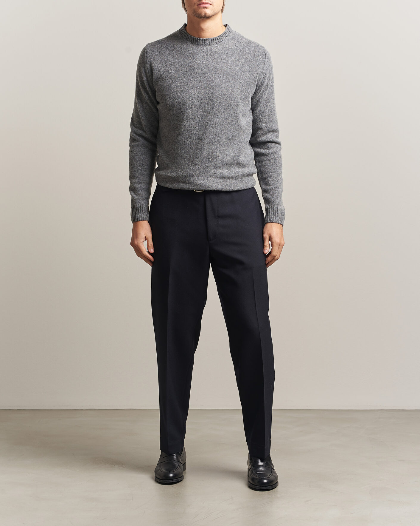 Herre | Gensere | Stenströms | Knitted Lambswool Crew Neck Mid Grey Melange