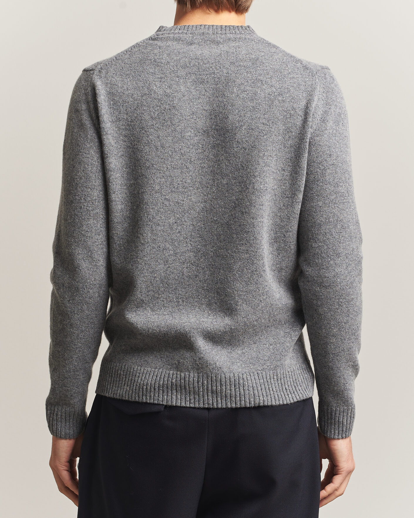 Herre | Gensere | Stenströms | Knitted Lambswool Crew Neck Mid Grey Melange
