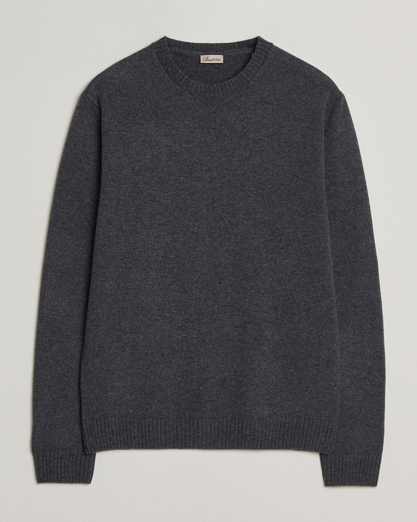 Herre | Gensere | Stenströms | Knitted Lambswool Crew Neck Dark Grey Melange