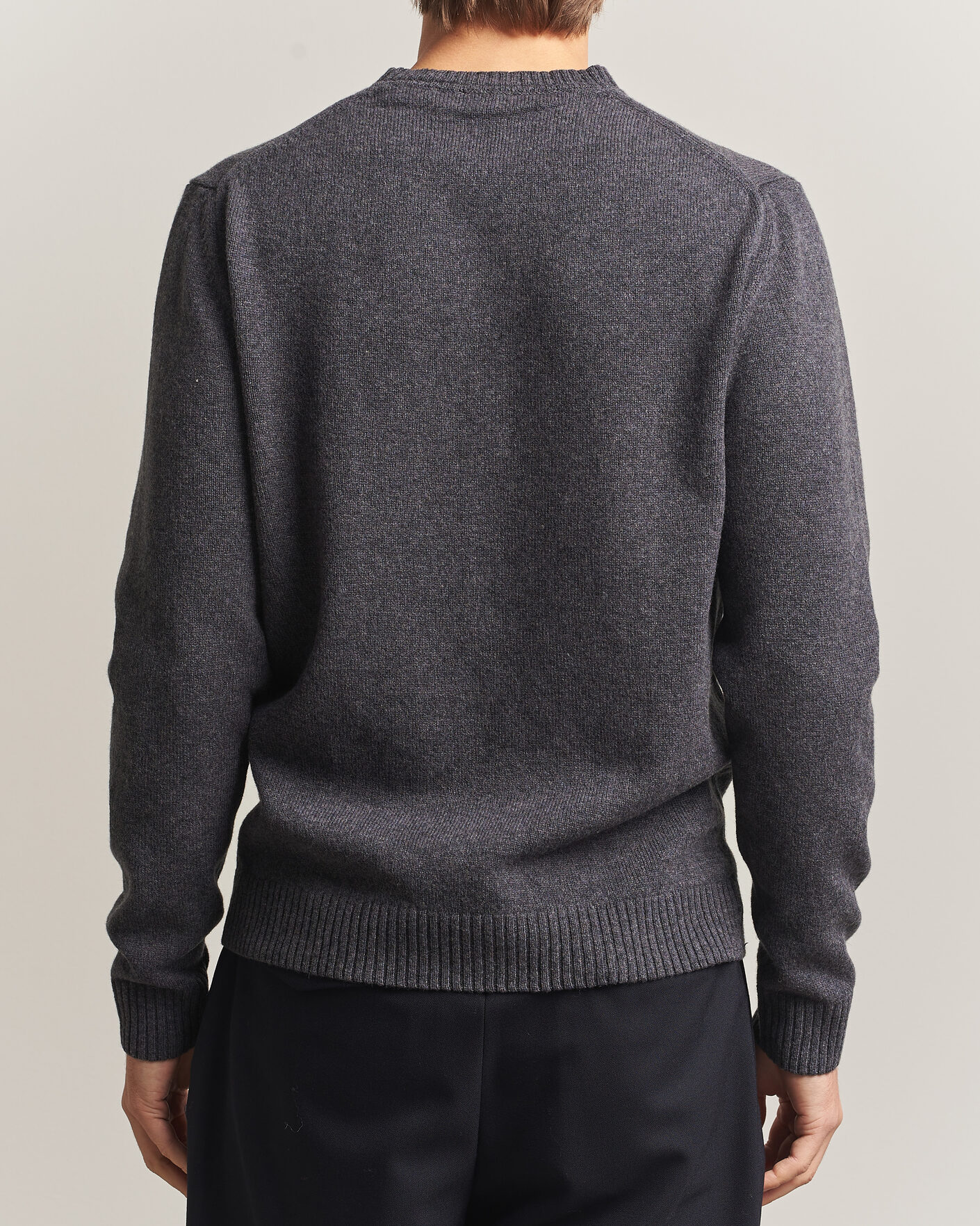 Herre | Gensere | Stenströms | Knitted Lambswool Crew Neck Dark Grey Melange