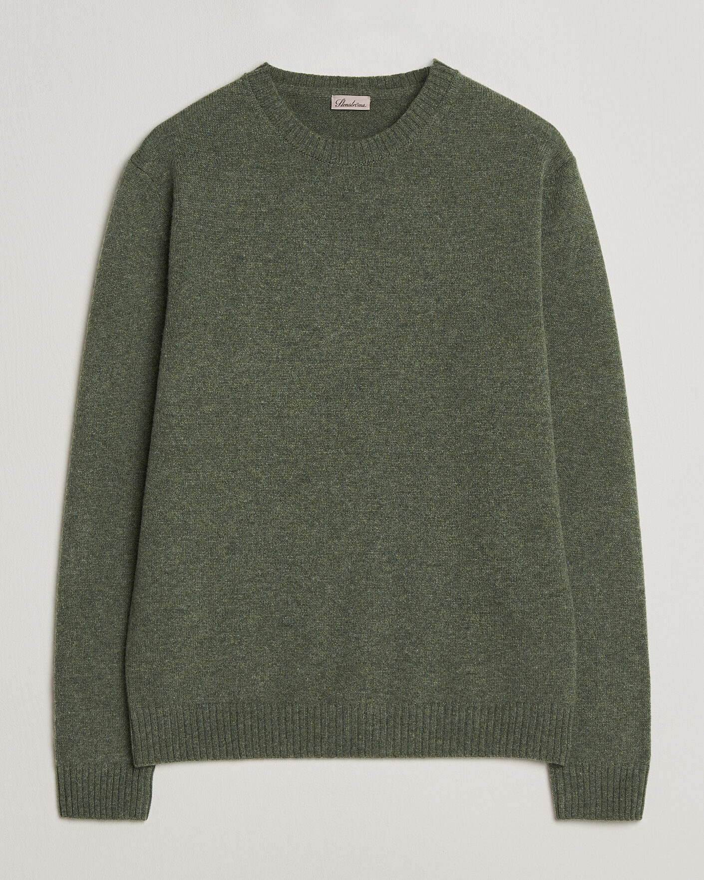 Herre | Gensere | Stenströms | Knitted Lambswool Crew Neck Light Army Green Melange