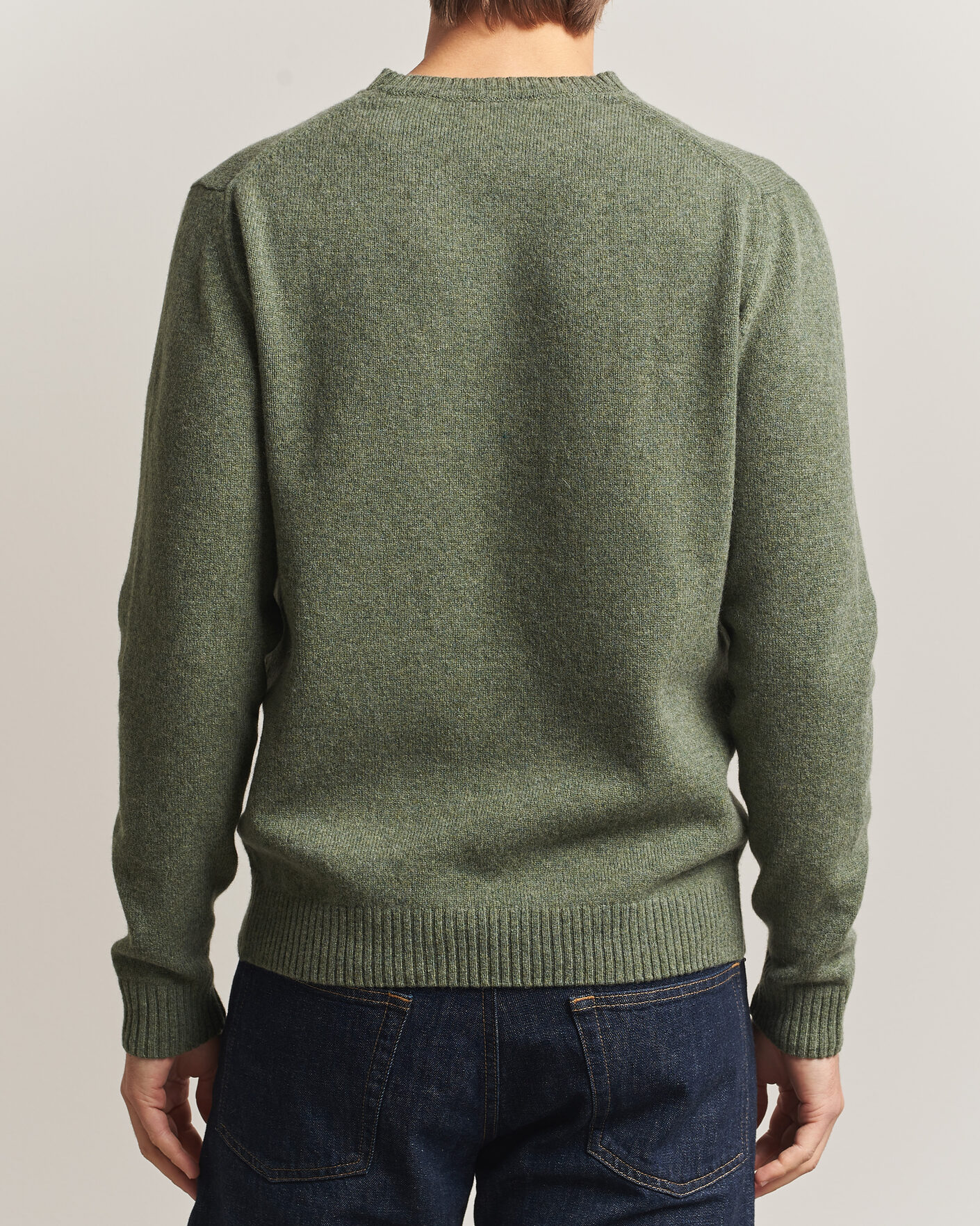 Herre | Gensere | Stenströms | Knitted Lambswool Crew Neck Light Army Green Melange