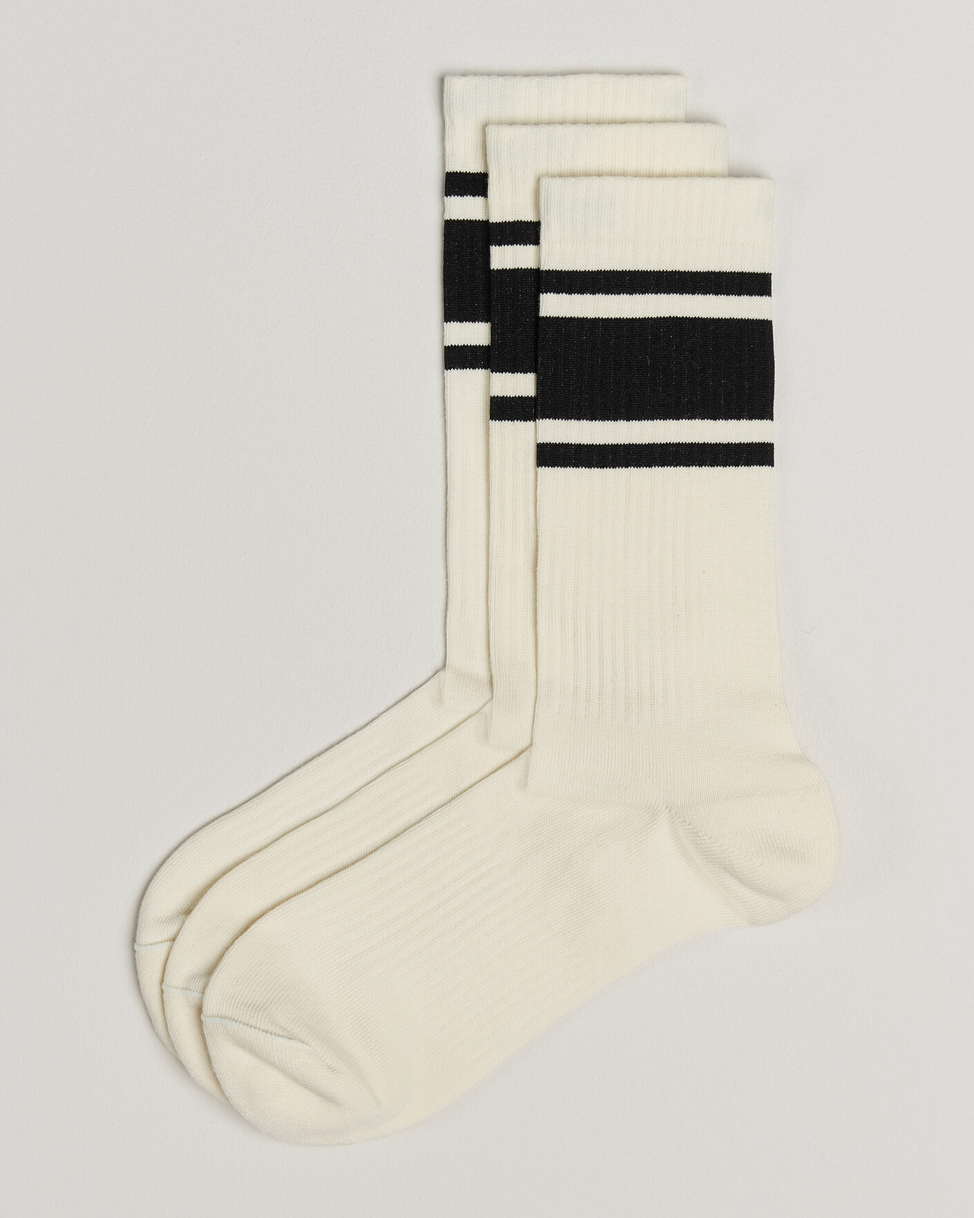 Herre | Undertøy | Sweyd | 3-Pack Triple Stripe Cotton Socks White/Black