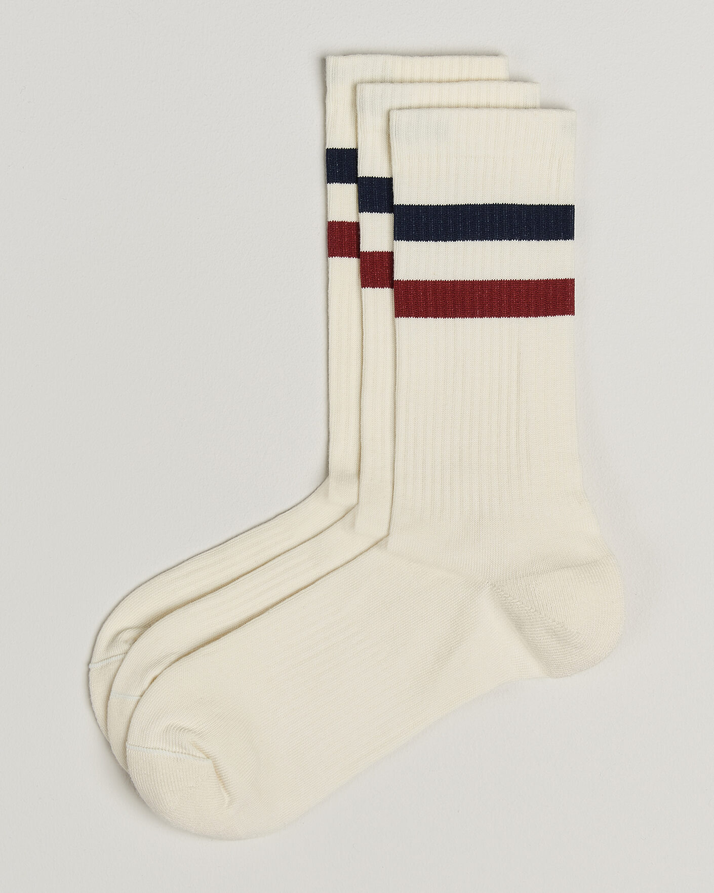Herre | Undertøy | Sweyd | 3-Pack Two Stripe Cotton Socks Navy/Red/White