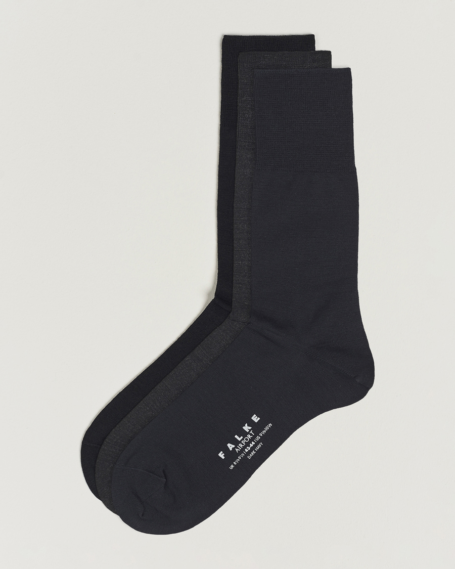 Herre | Undertøy | Falke | 3-Pack Airport Socks Dark Navy/Black/Anthracite