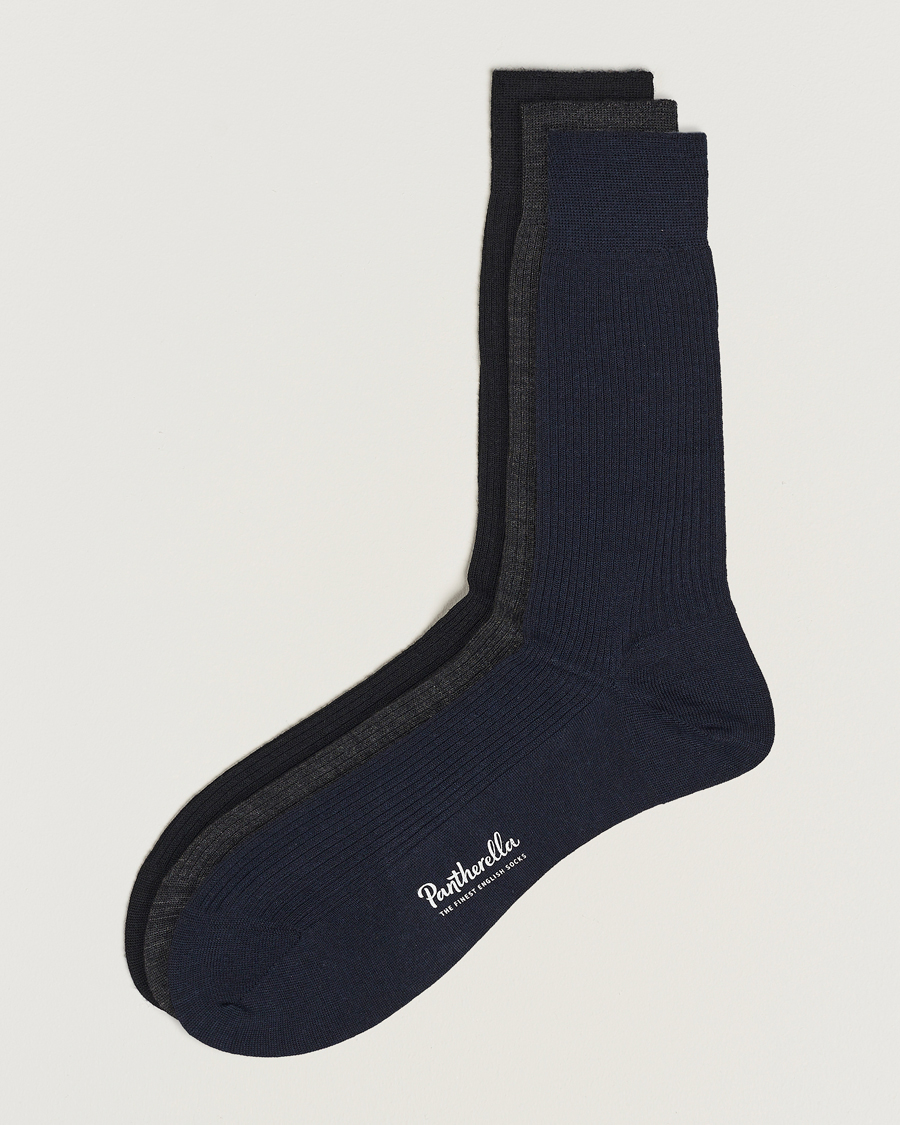 Herre | Undertøy | Pantherella | 3-Pack Naish Merino/Nylon Sock Navy/Black/Charcoal