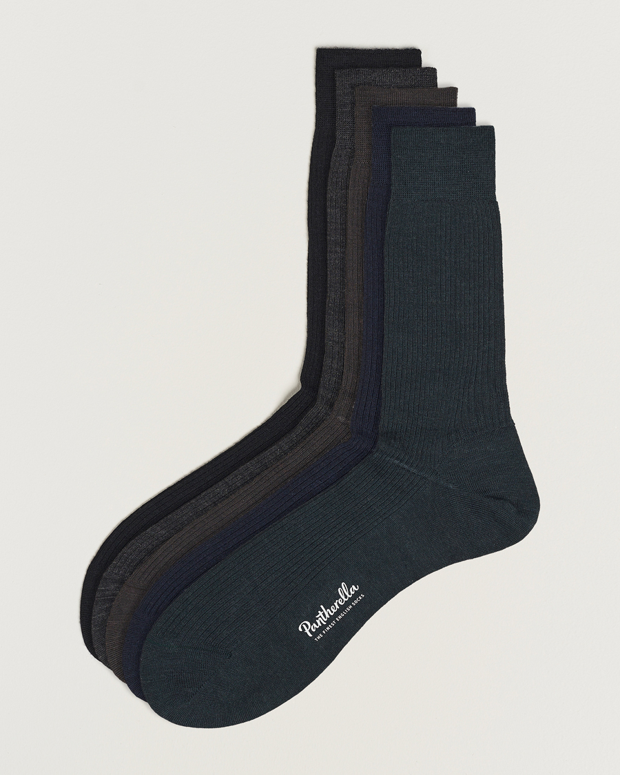 Herre | Undertøy | Pantherella | 5-Pack Naish Merino/Nylon Sock Navy/Black/Charcoal/Chocolate/Racing Green