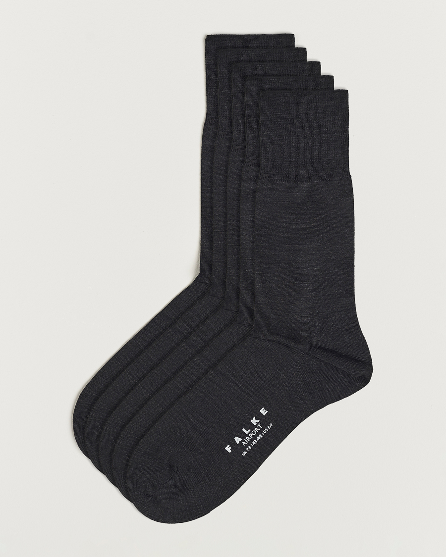 Herre | Undertøy | Falke | 5-Pack Airport Socks Anthracite Melange