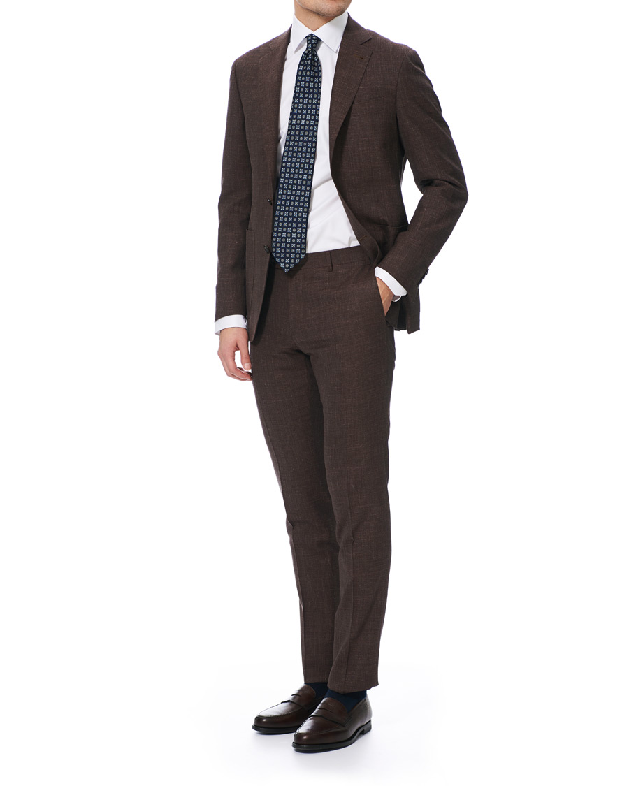 Herre | Dresser | Canali | Wool/Linen Patch Pocket Suit Dark Brown