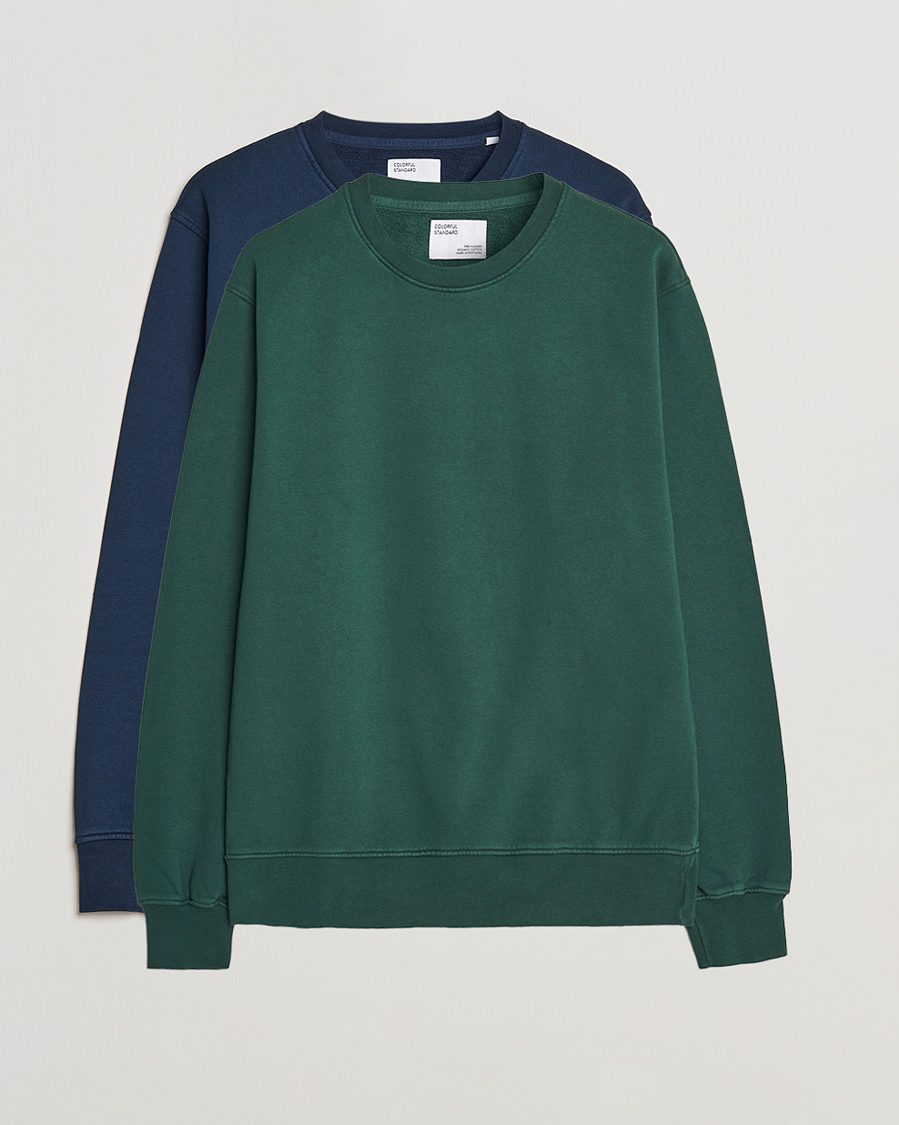 Herre | Gensere | Colorful Standard | 2-Pack Classic Organic Crew Neck Sweat Navy Blue/Emerald Green
