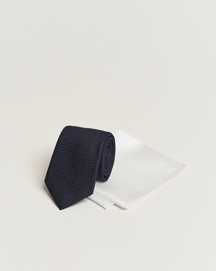 Herre | Slips | Amanda Christensen | Set Tie Navy & Handkercheif White