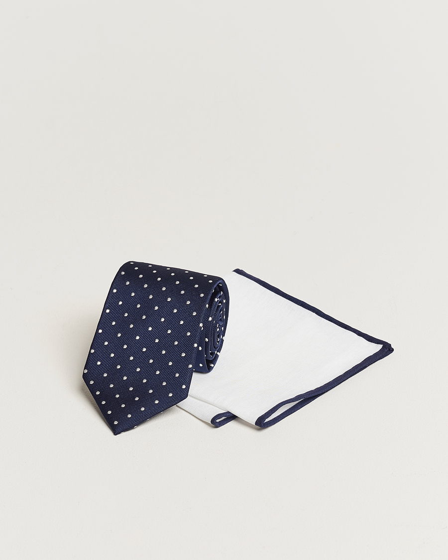 Herre | Slips | Amanda Christensen | Set Tie & Pocket Square Navy/White
