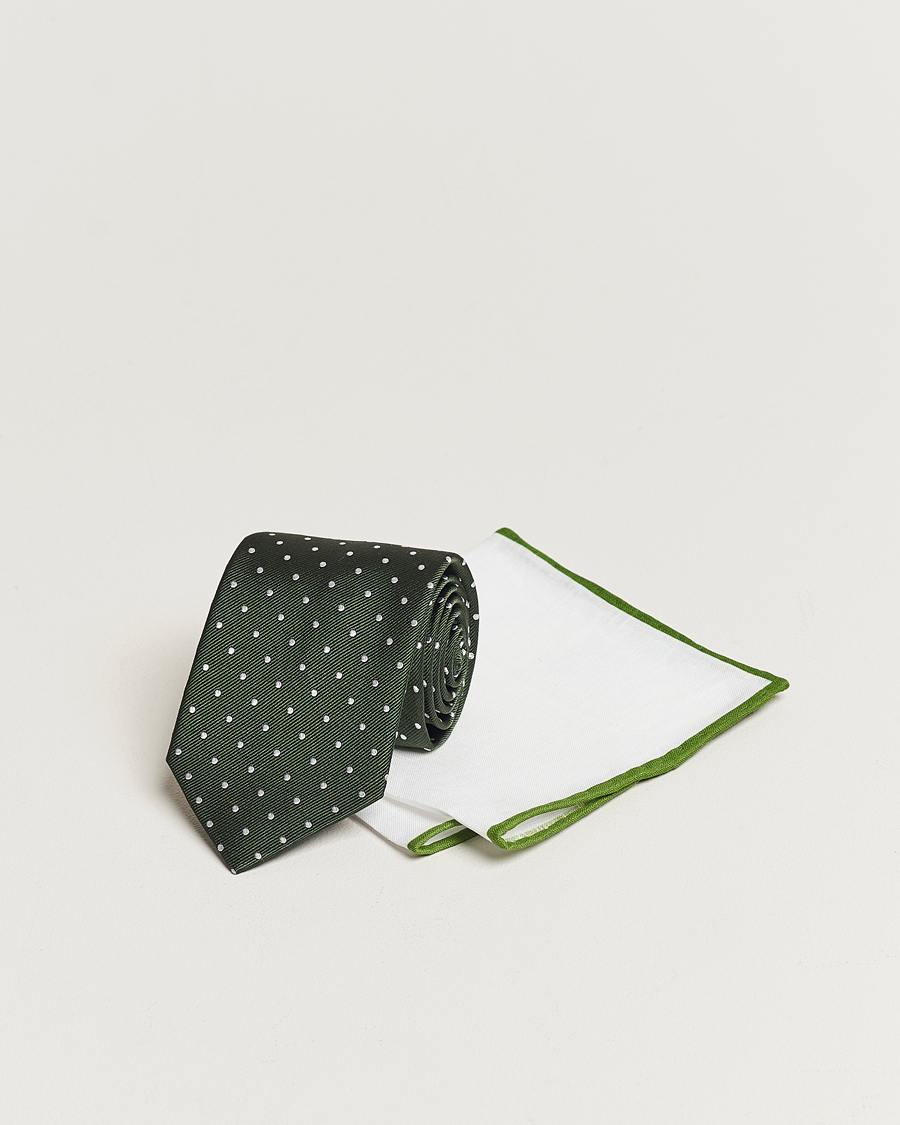 Herre | Slips | Amanda Christensen | Set Tie & Pocket Square Green/White