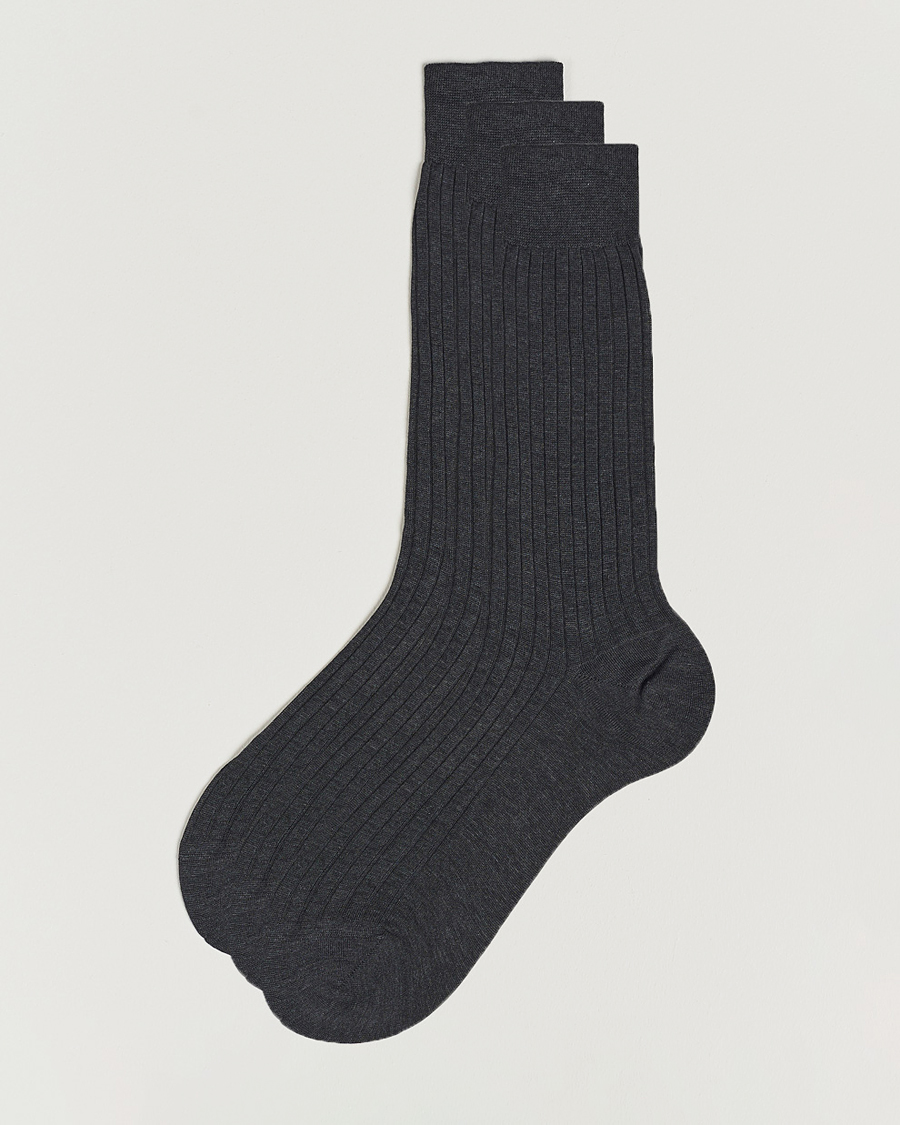 Herre | Undertøy | Bresciani | 3-pack Cotton Ribbed Short Socks Grey Melange