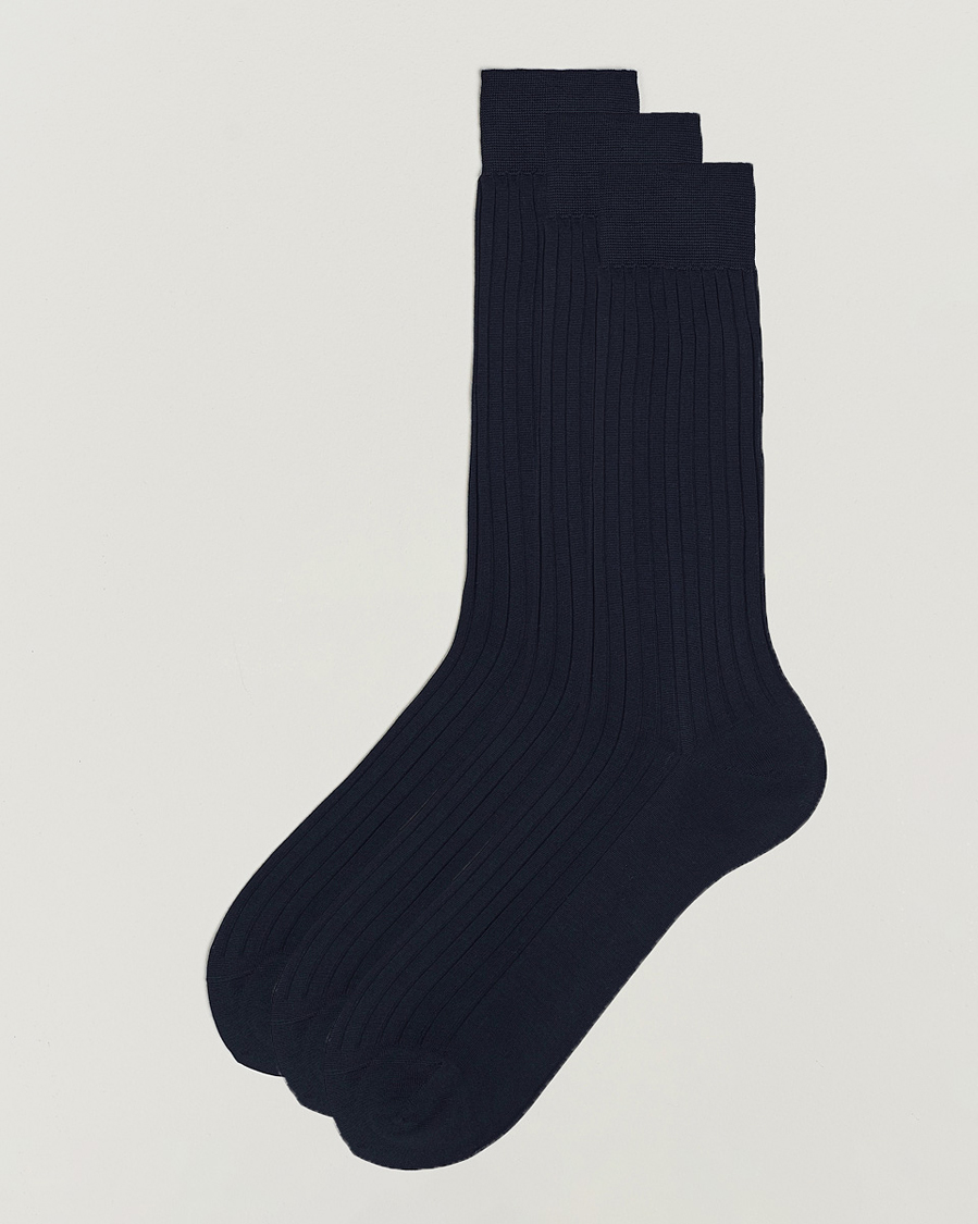 Herre | Undertøy | Bresciani | 3-pack Cotton Ribbed Short Socks Navy