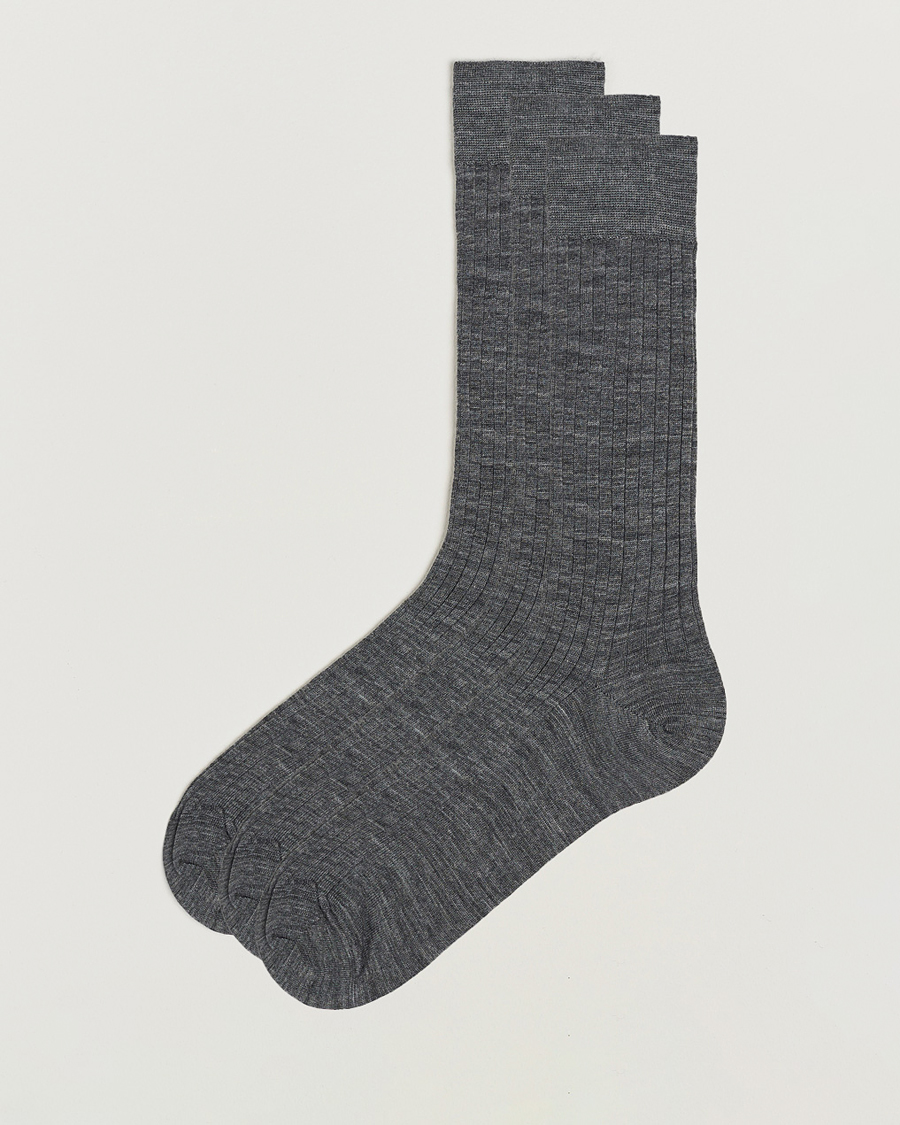 Herre | Undertøy | Bresciani | 3-pack Wool/Nylon Ribbed Short Socks Medium Grey