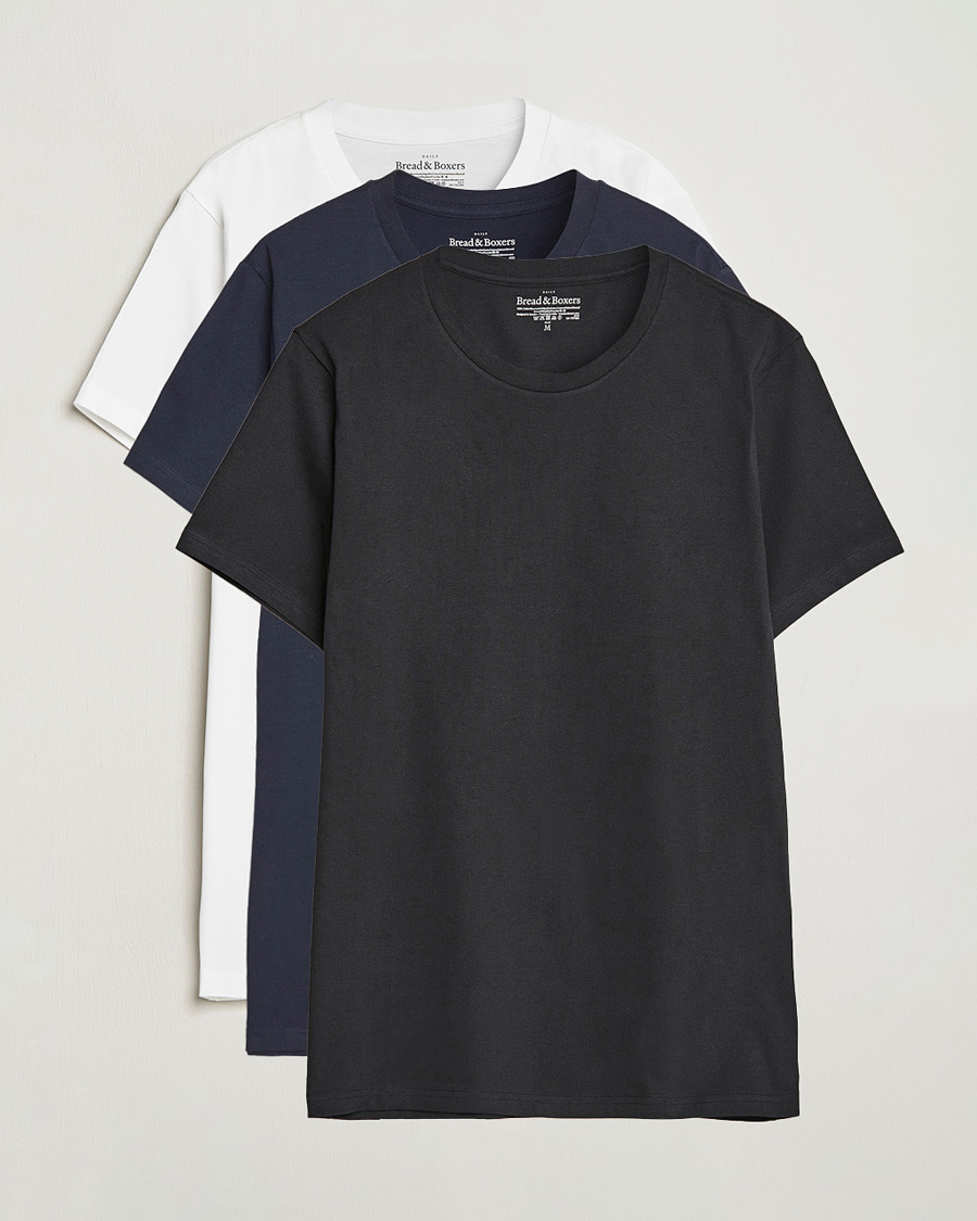 Herre | T-Shirts | Bread & Boxers | 3-pack Crew Neck Regular T-Shirt White/Black/Dark Navy