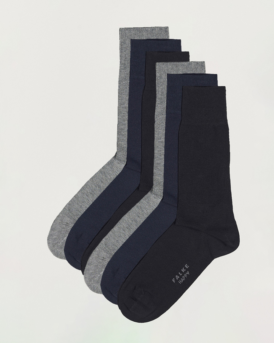 Herre | Undertøy | Falke | 6-pack Happy Cotton Socks Black/Navy/Light Grey
