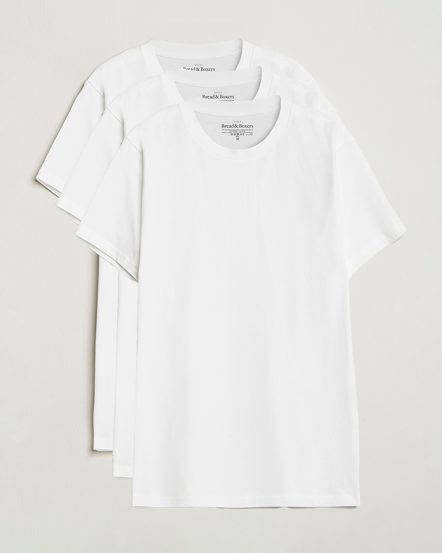 Herre | T-Shirts | Bread & Boxers | 3-pack Crew Neck Regular T-Shirt White