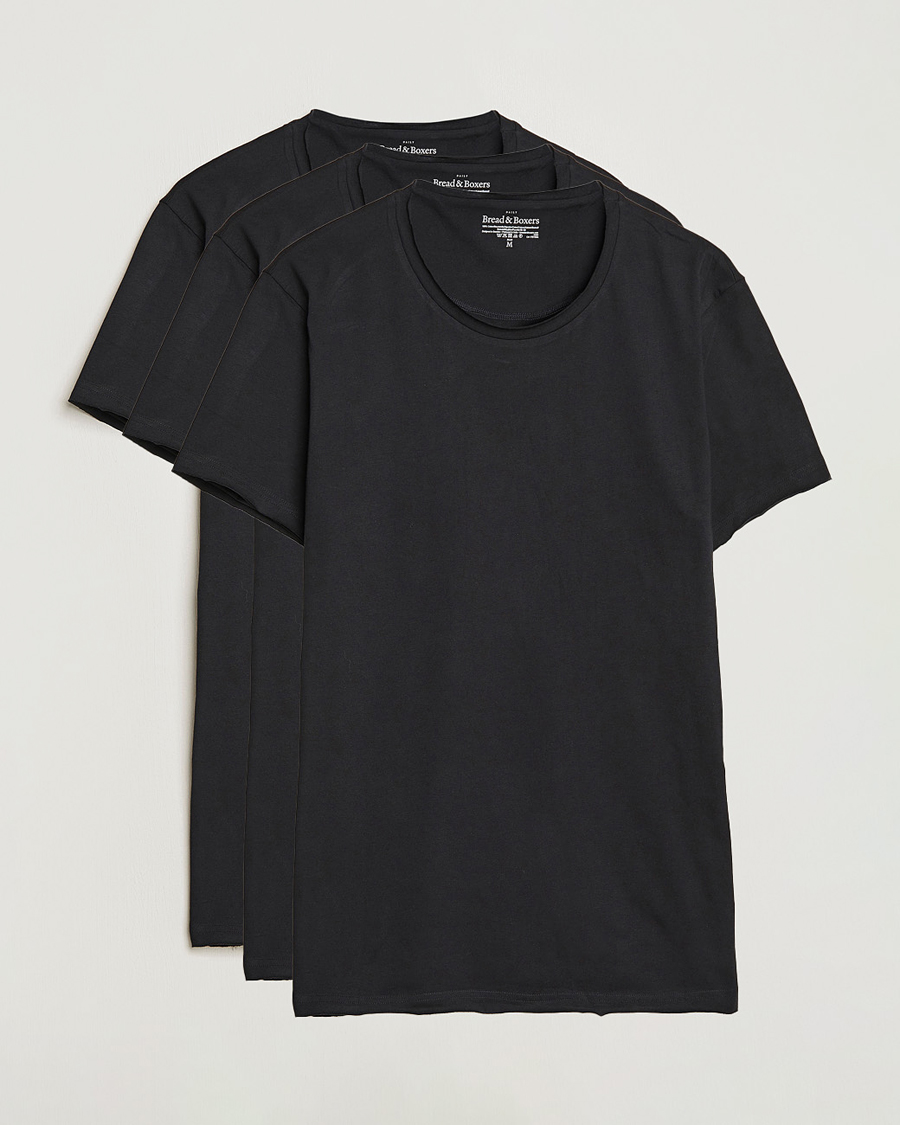 Herre | T-Shirts | Bread & Boxers | 3-pack Crew Neck Relaxed Black