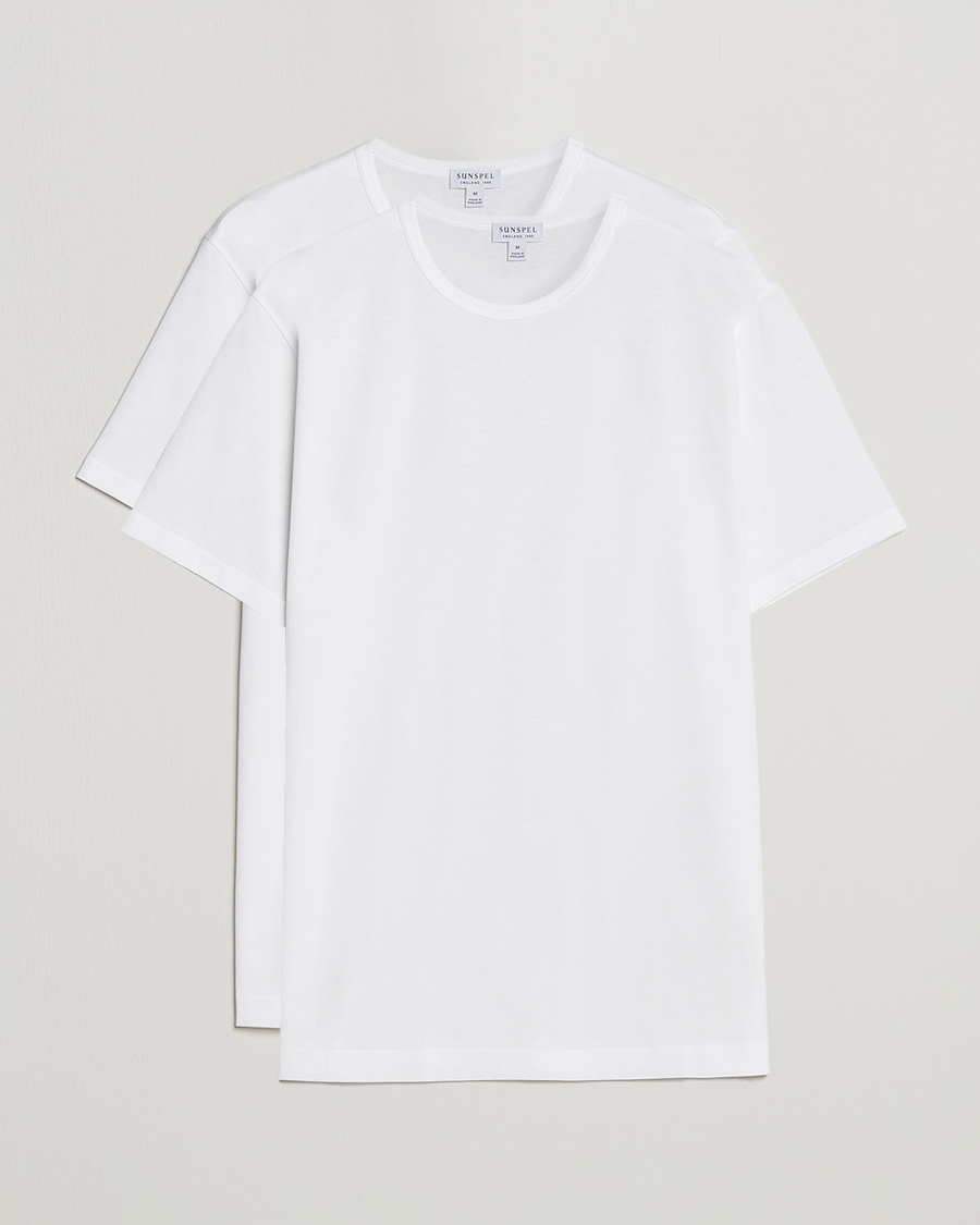 Herre | T-Shirts | Sunspel | 2-Pack Crew Neck Q82 Cotton T-Shirt White