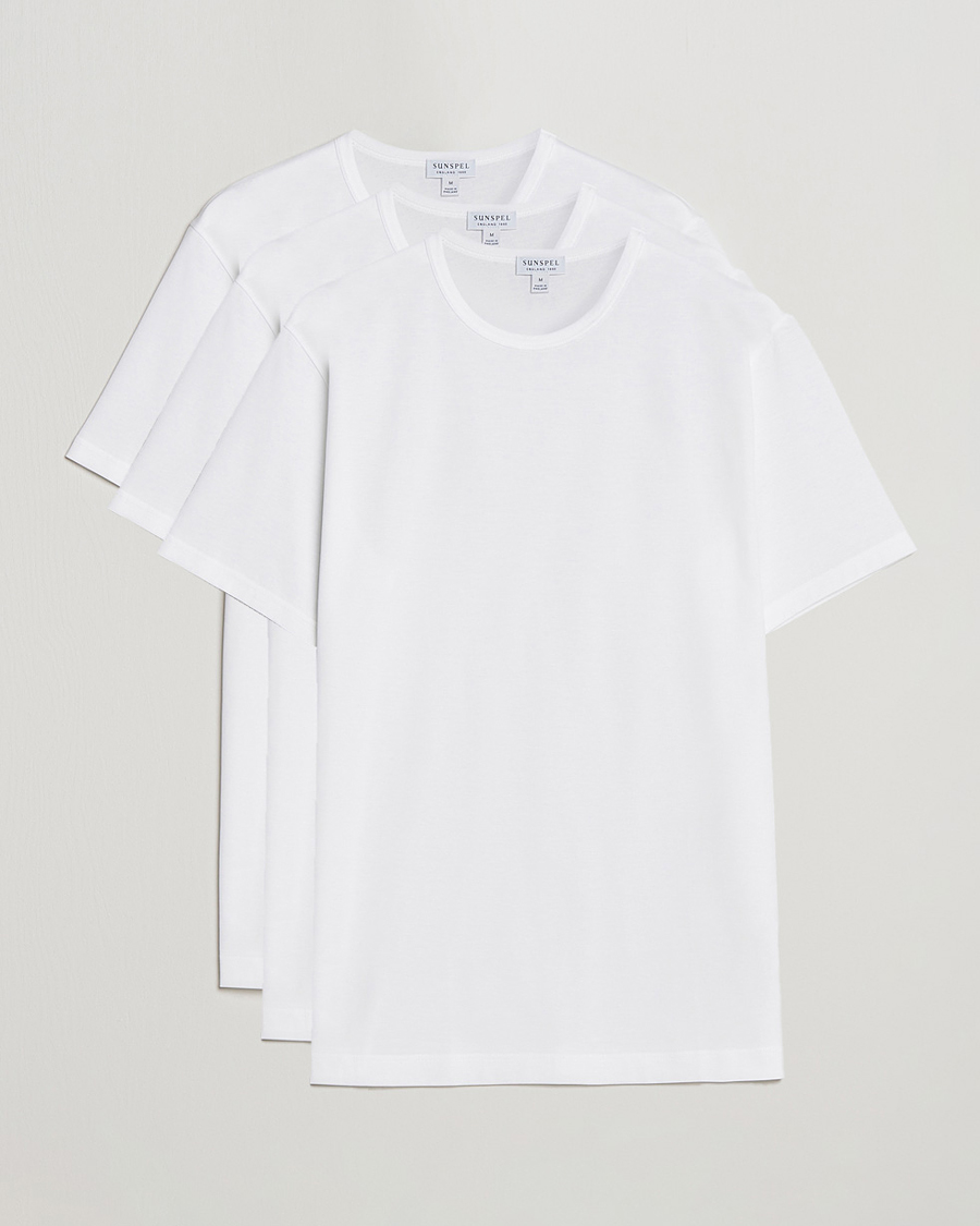 Herre | T-Shirts | Sunspel | 3-Pack Crew Neck Q82 Cotton T-Shirt White