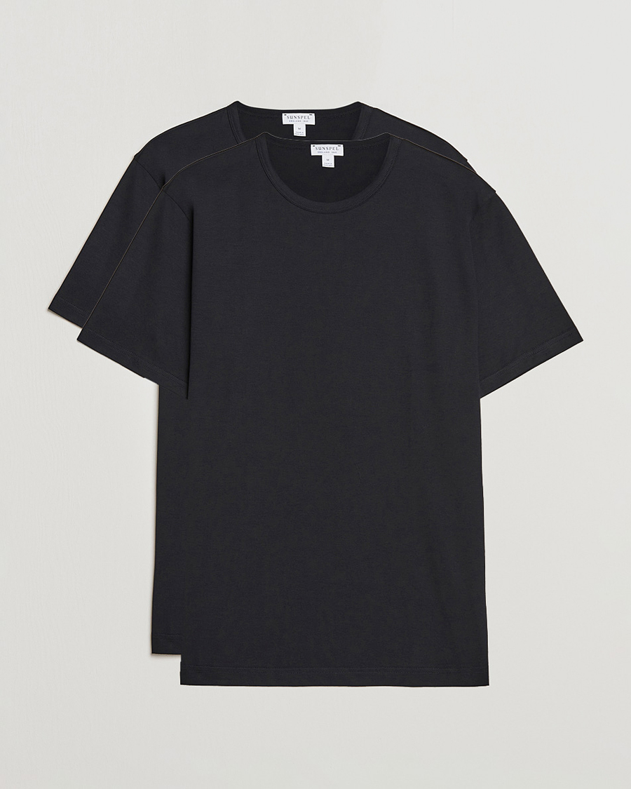 Herre | T-Shirts | Sunspel | 2-Pack Crew Neck Q82 Cotton T-Shirt Black