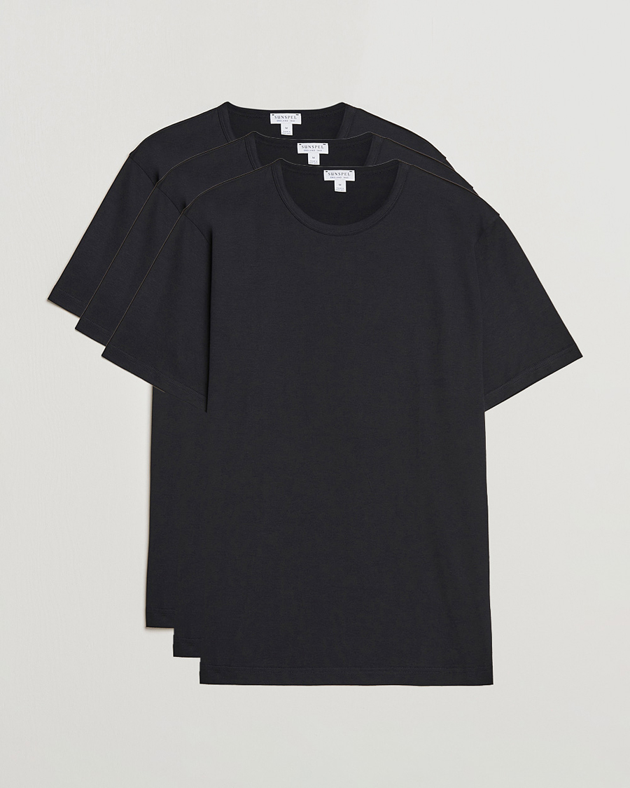 Herre | T-Shirts | Sunspel | 3-Pack Crew Neck Q82 Cotton T-Shirt Black