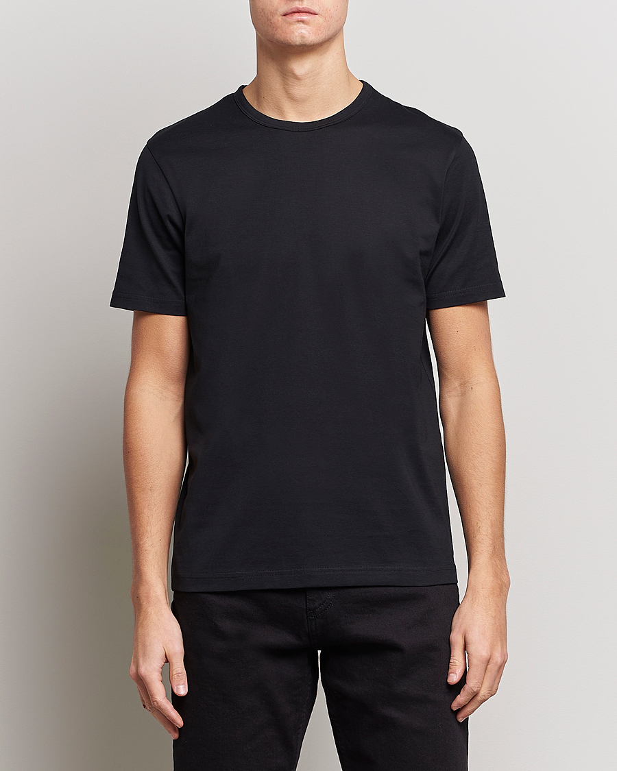 Herre | T-Shirts | Sunspel | 3-Pack Crew Neck Q82 Cotton T-Shirt Black