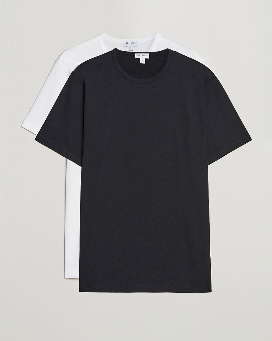 Herre | T-Shirts | Sunspel | 2-Pack Crew Neck Q82 Cotton T-Shirt White & Black