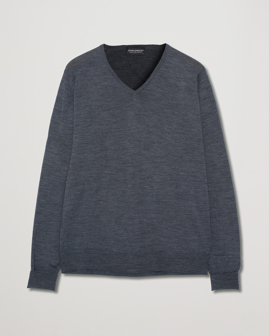 Herre | Gensere | Pre-owned | John Smedley Bobby Extra Fine Merino V-Neck Pullover Charcoal