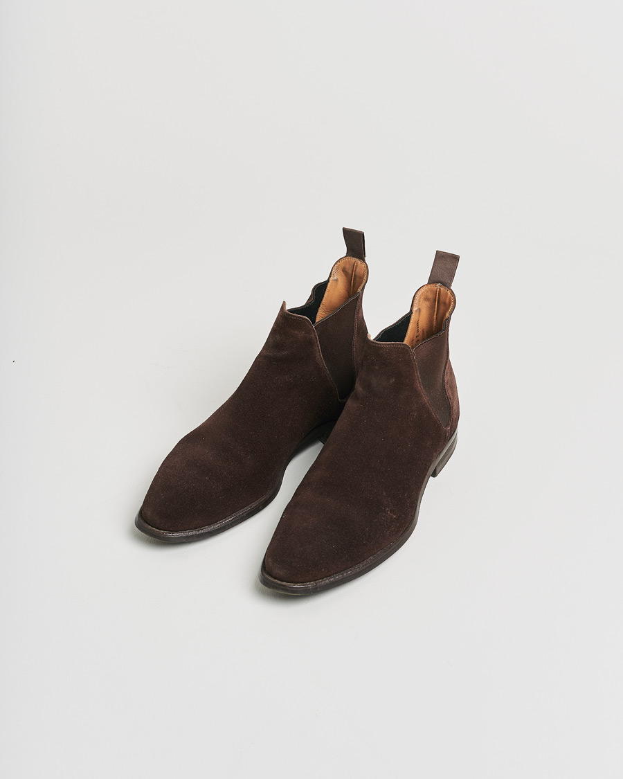 Herre | Crockett & Jones Chelsea 8 Boot Dark Brown Suede | Pre-owned | Crockett & Jones Chelsea 8 Boot Dark Brown Suede