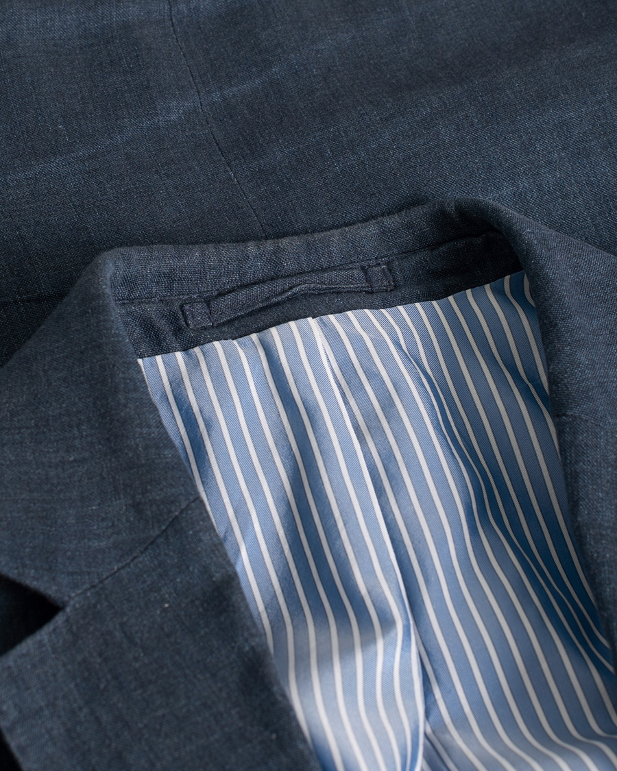 Herre | Hackett Textured Cotton/Linen Blazer Blue | Pre-owned | Hackett Textured Cotton/Linen Blazer Blue