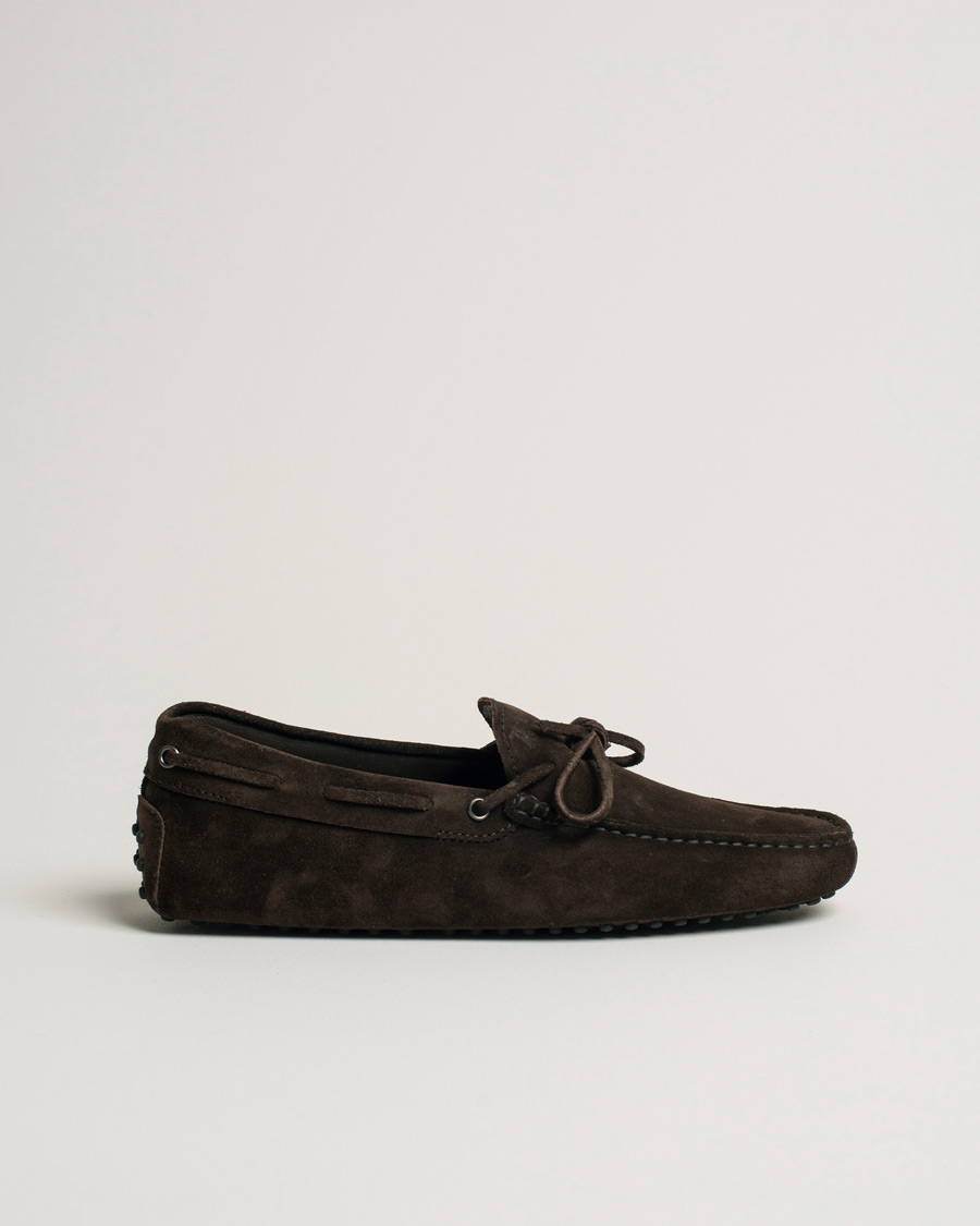 Herre | Tod's Laccetto Gommino Carshoe Dark Brown Suede | Pre-owned | Tod's Laccetto Gommino Carshoe Dark Brown Suede