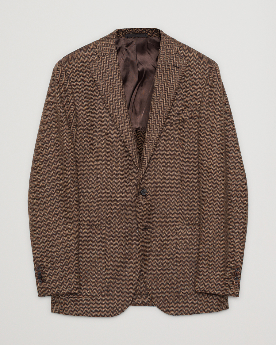 Herre | Caruso Herringbone Wool Cashmere Blazer Brown 50 | Pre-owned | Caruso Herringbone Wool Cashmere Blazer Brown 50