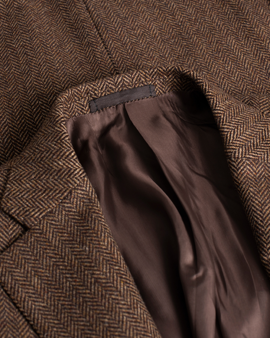 Herre | Caruso Herringbone Wool Cashmere Blazer Brown 50 | Pre-owned | Caruso Herringbone Wool Cashmere Blazer Brown 50