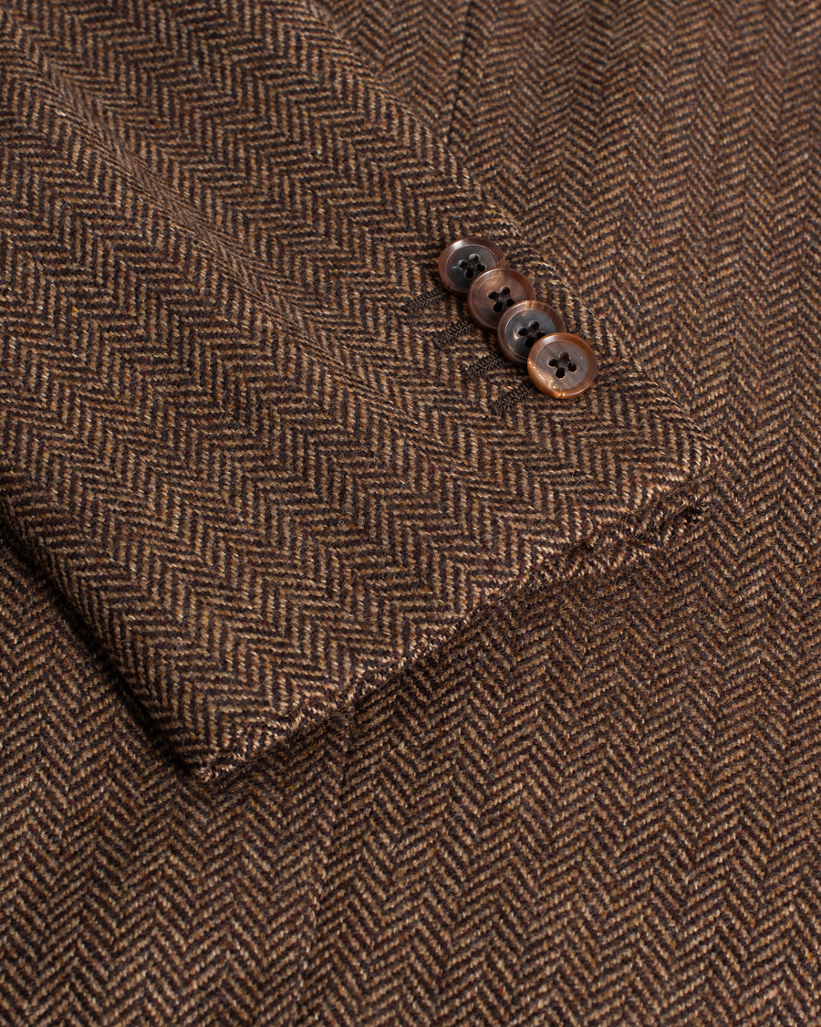 Herre | Caruso Herringbone Wool Cashmere Blazer Brown 50 | Pre-owned | Caruso Herringbone Wool Cashmere Blazer Brown 50