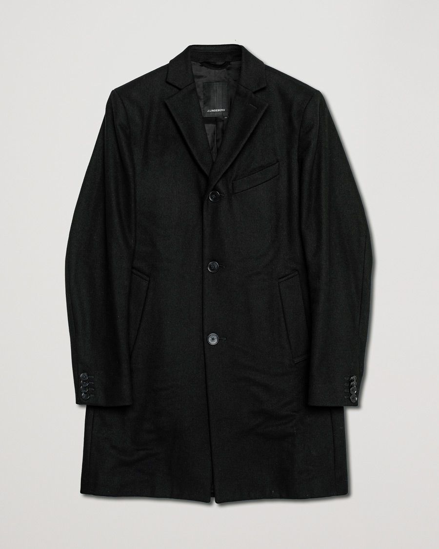 Herre | J.Lindeberg Wolger Compact Melton Coat Black 46 | Pre-owned | J.Lindeberg Wolger Compact Melton Coat Black 46